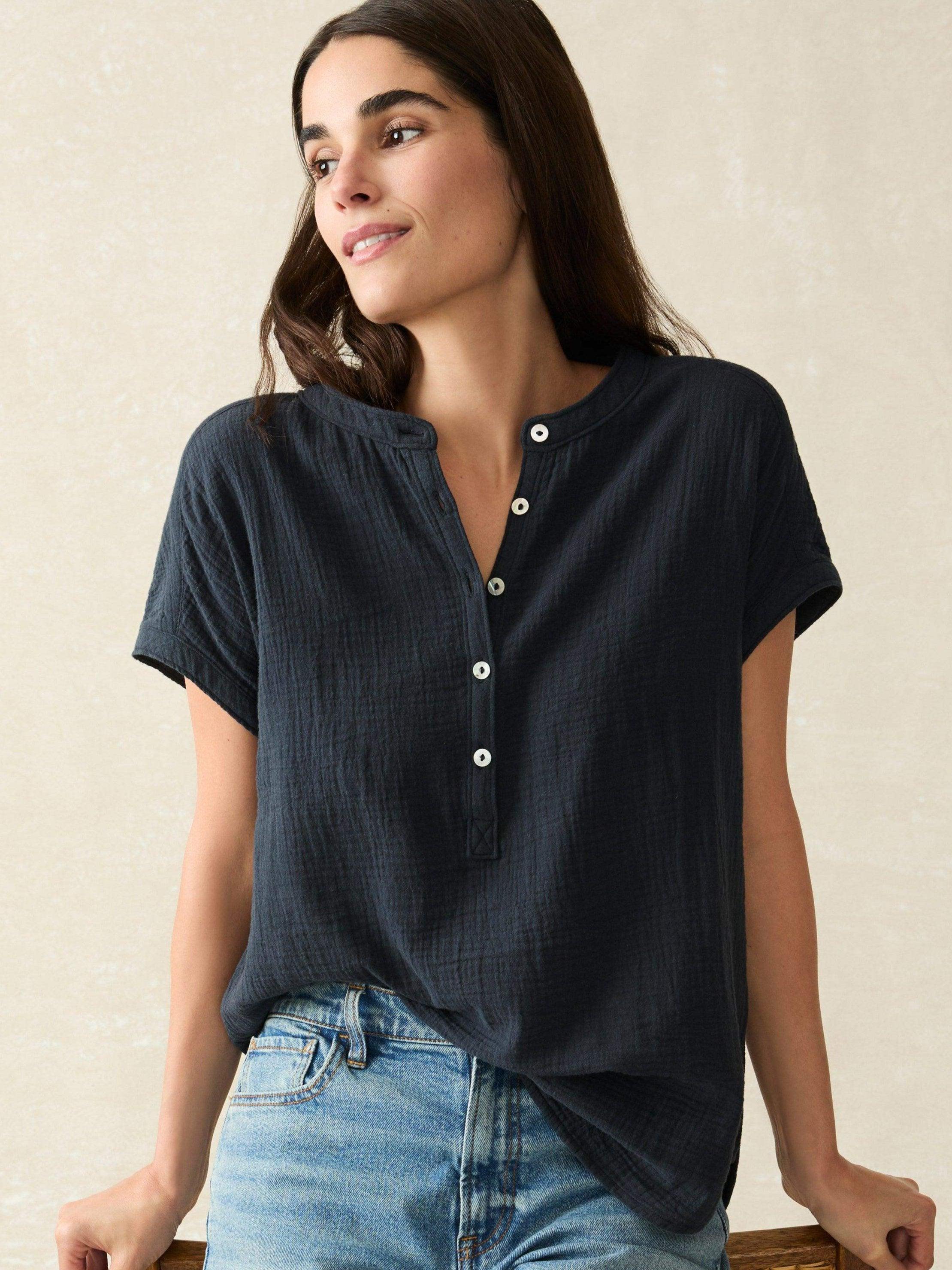 Dream Cotton Gauze Desmond Top - Navy