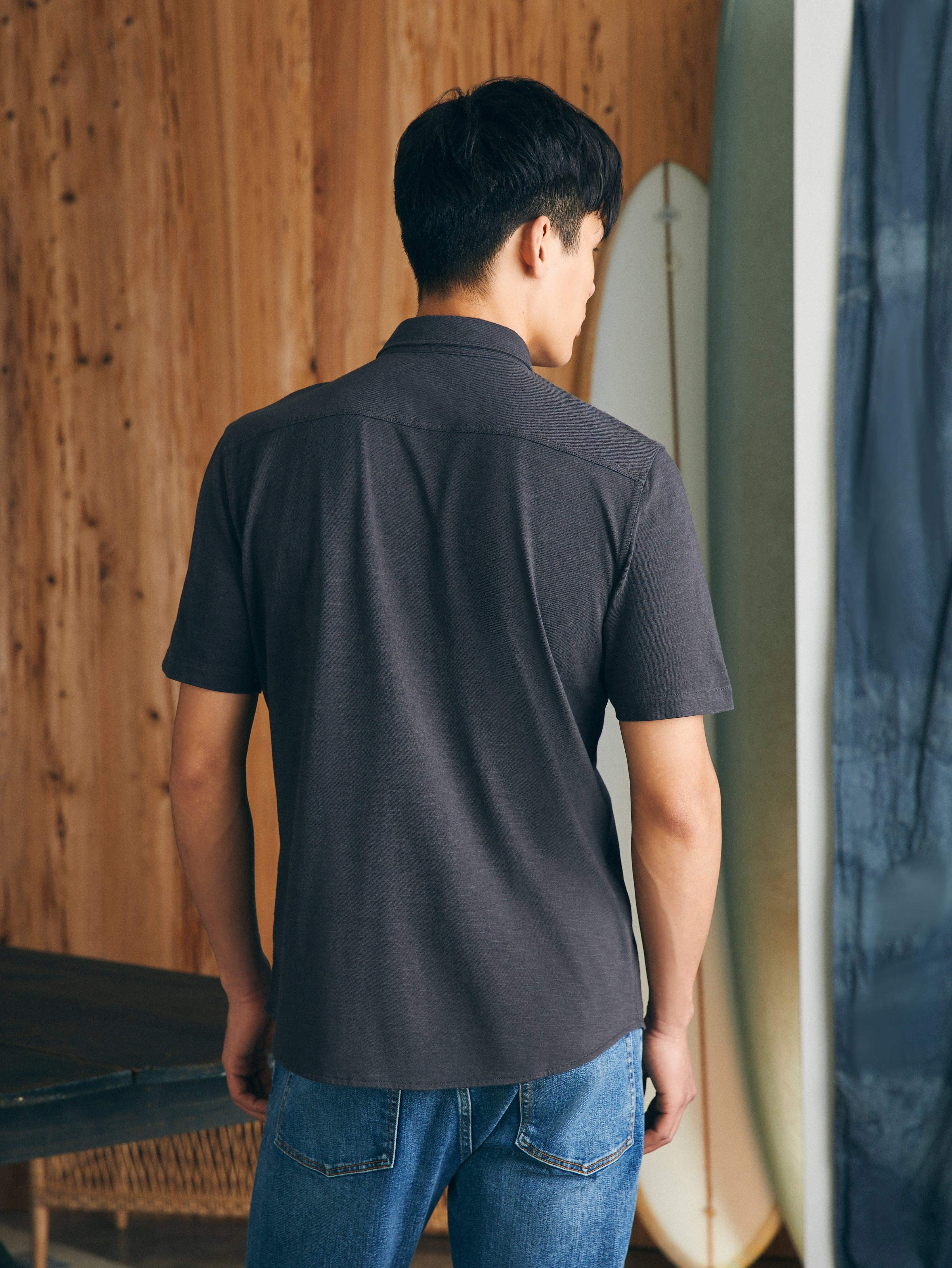 Short-Sleeve Sunwashed Knit Shirt (Single Pocket) - Washed Black