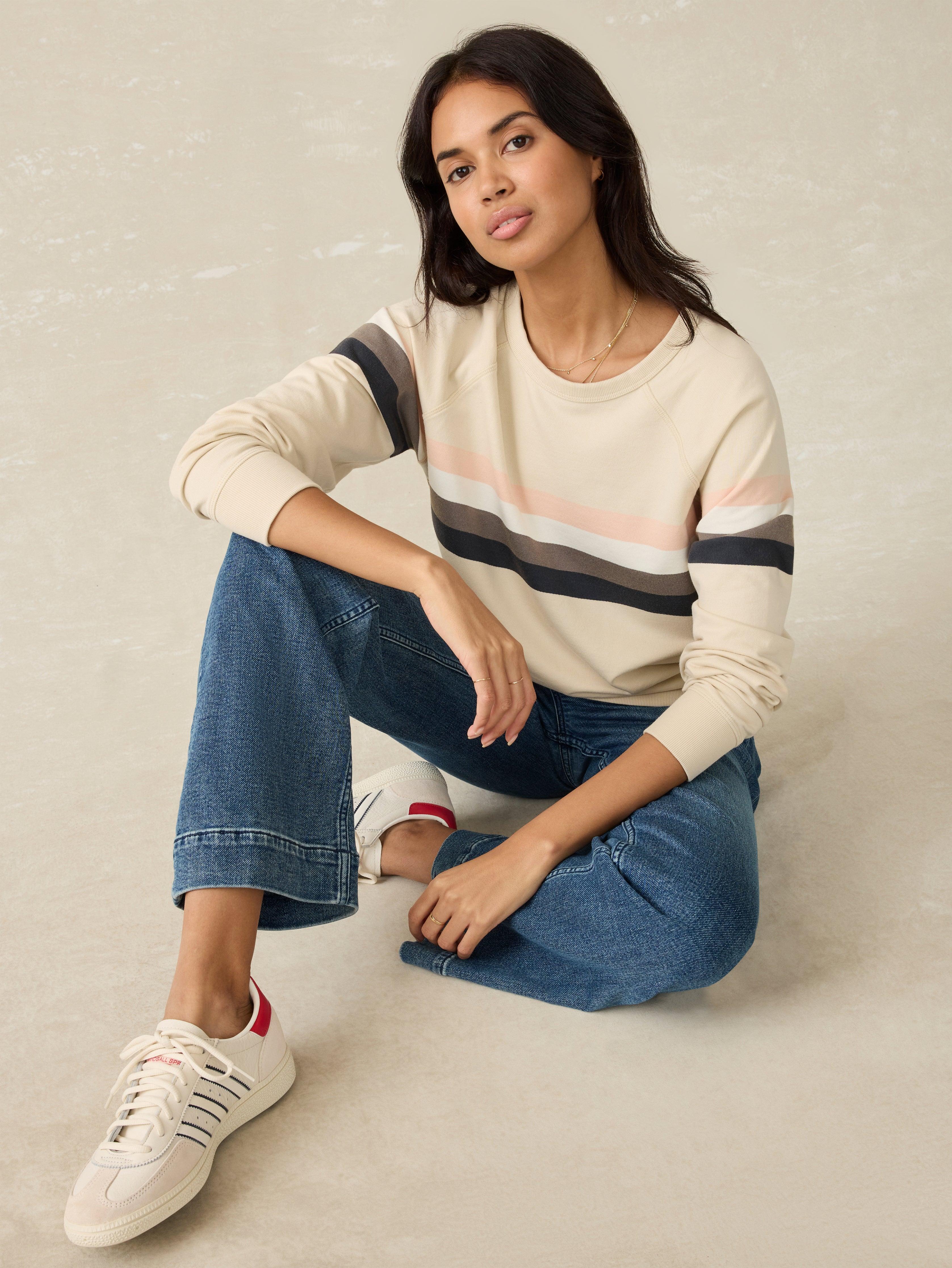 Coastal Cloud Cotton Crew - Sandbar Stripe