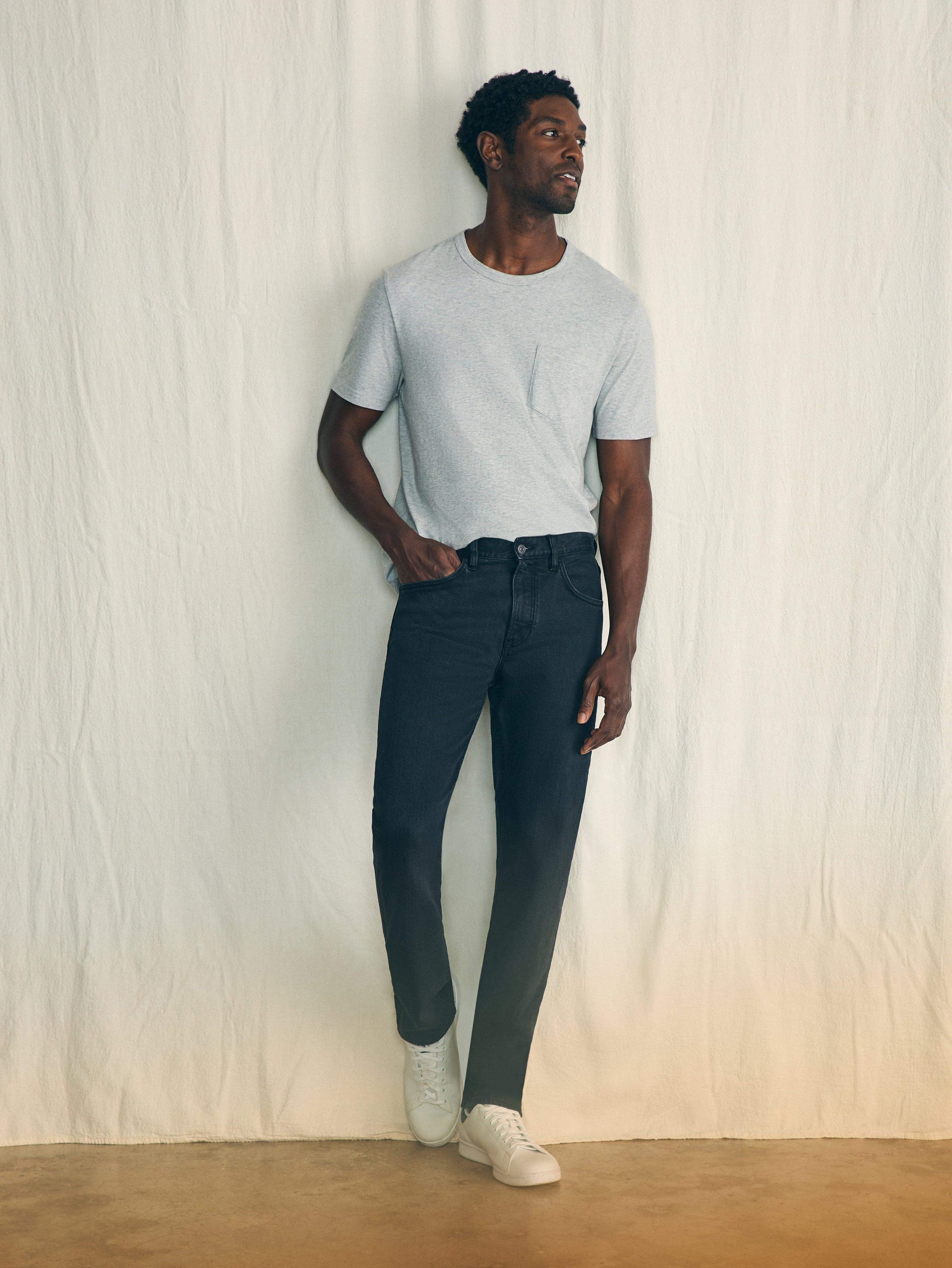 Organic Cotton Slim Straight Denim (32" Inseam) - Black Smoke Wash