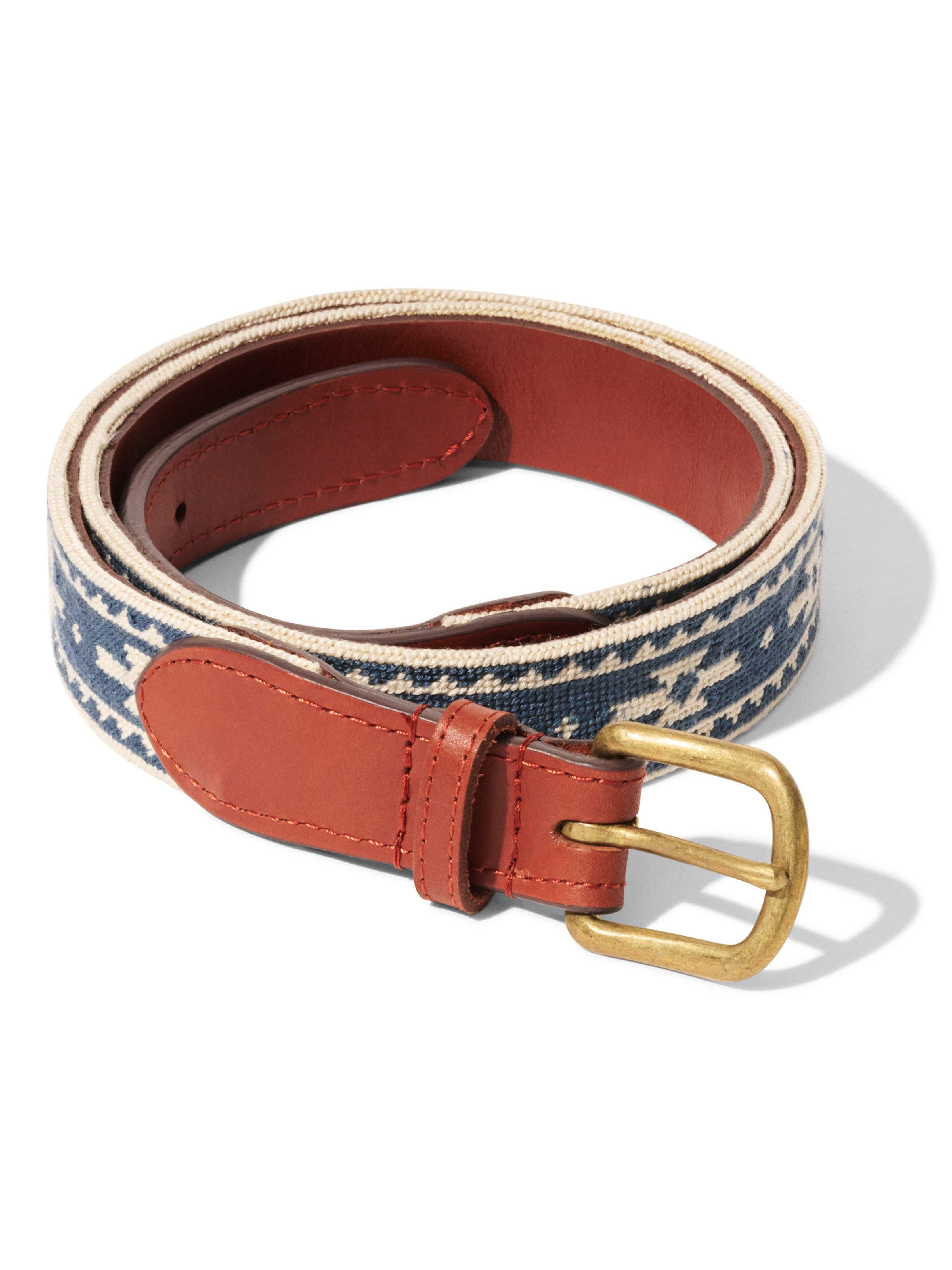 Steven Paul Judd Chahta Embroidered Belt - Navy Cream Motif