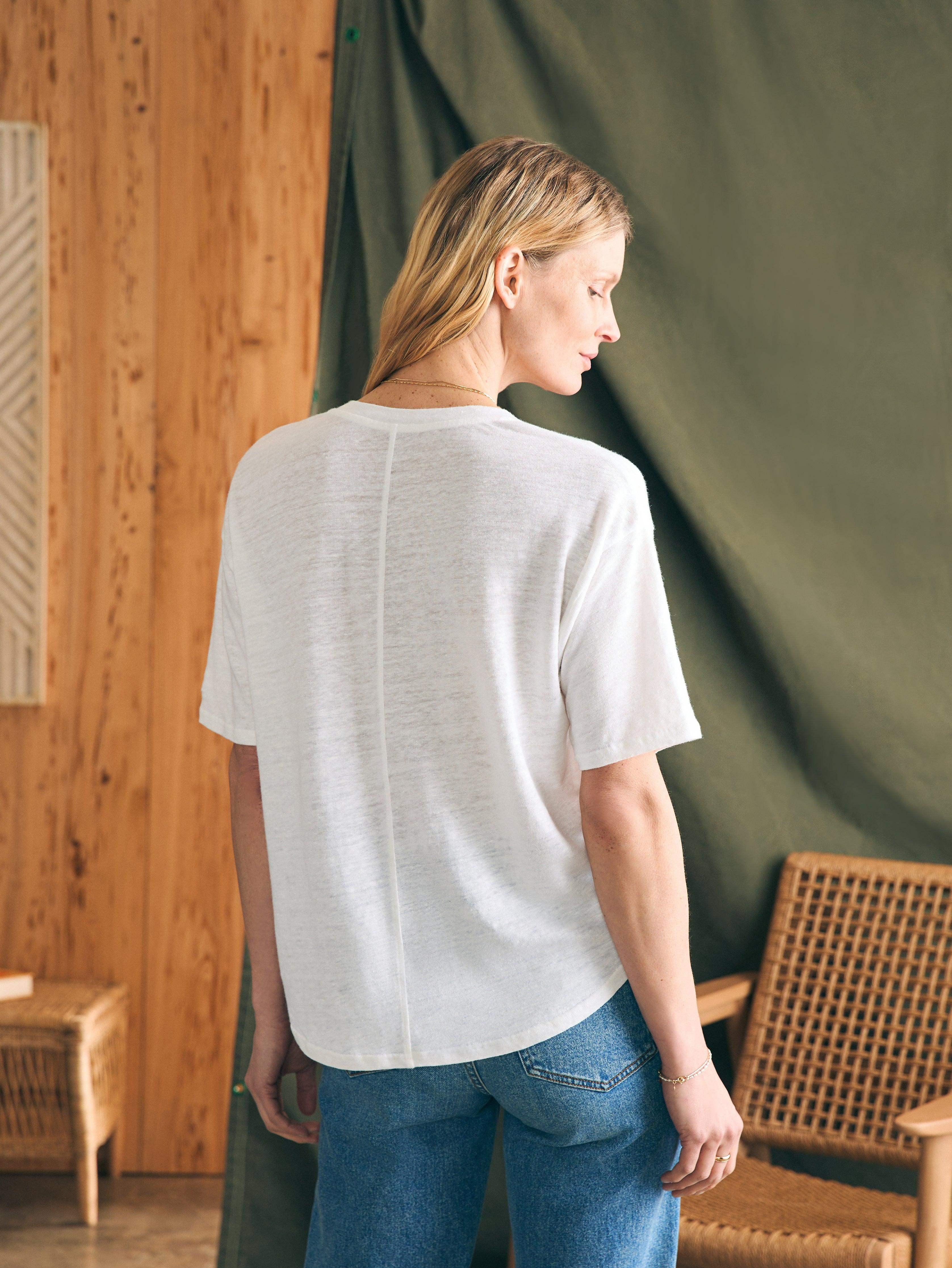 Oceanside Linen V-Neck Tee - White