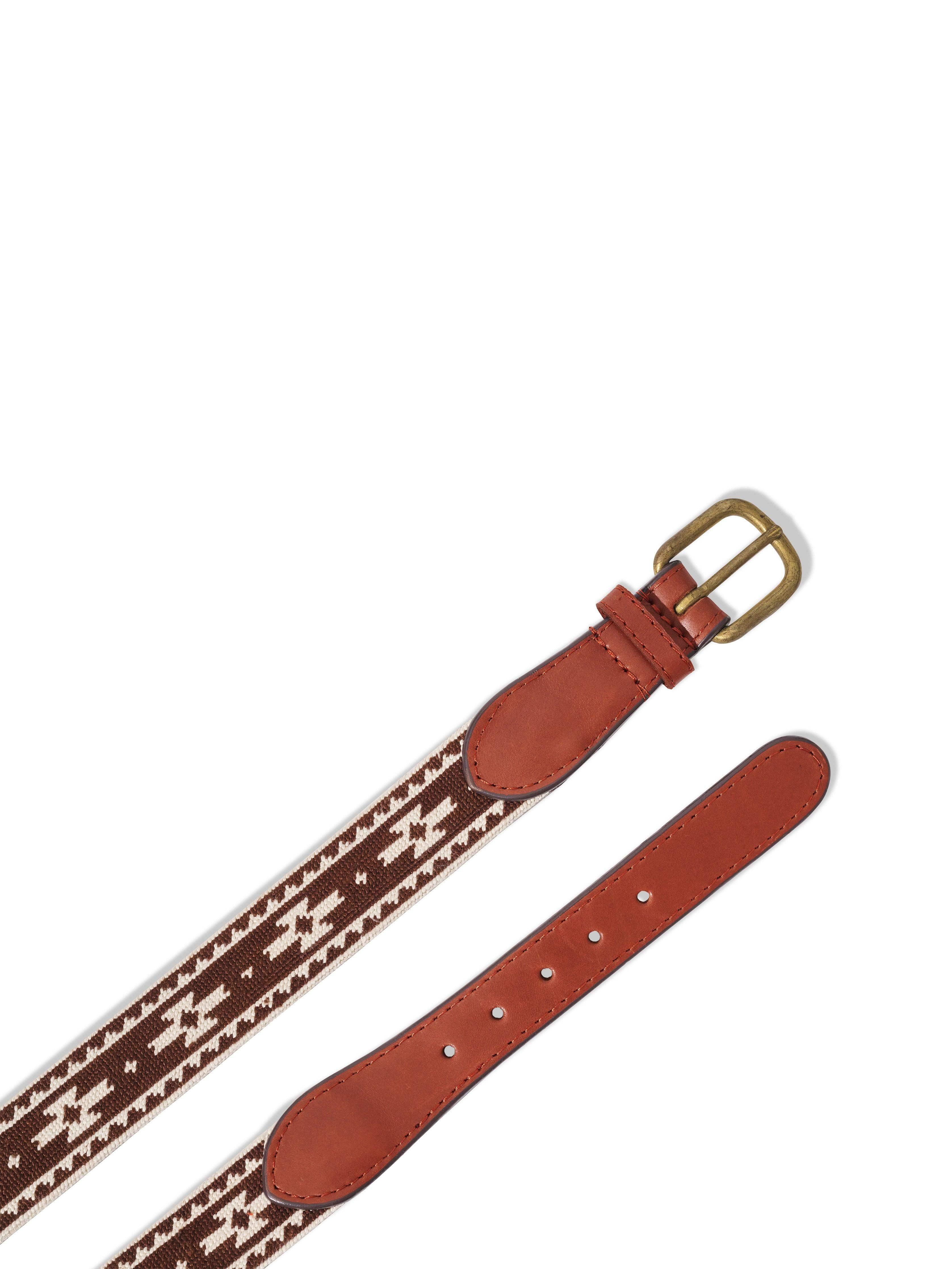 Steven Paul Judd Chahta Embroidered Belt - Cocoa Cream Motif