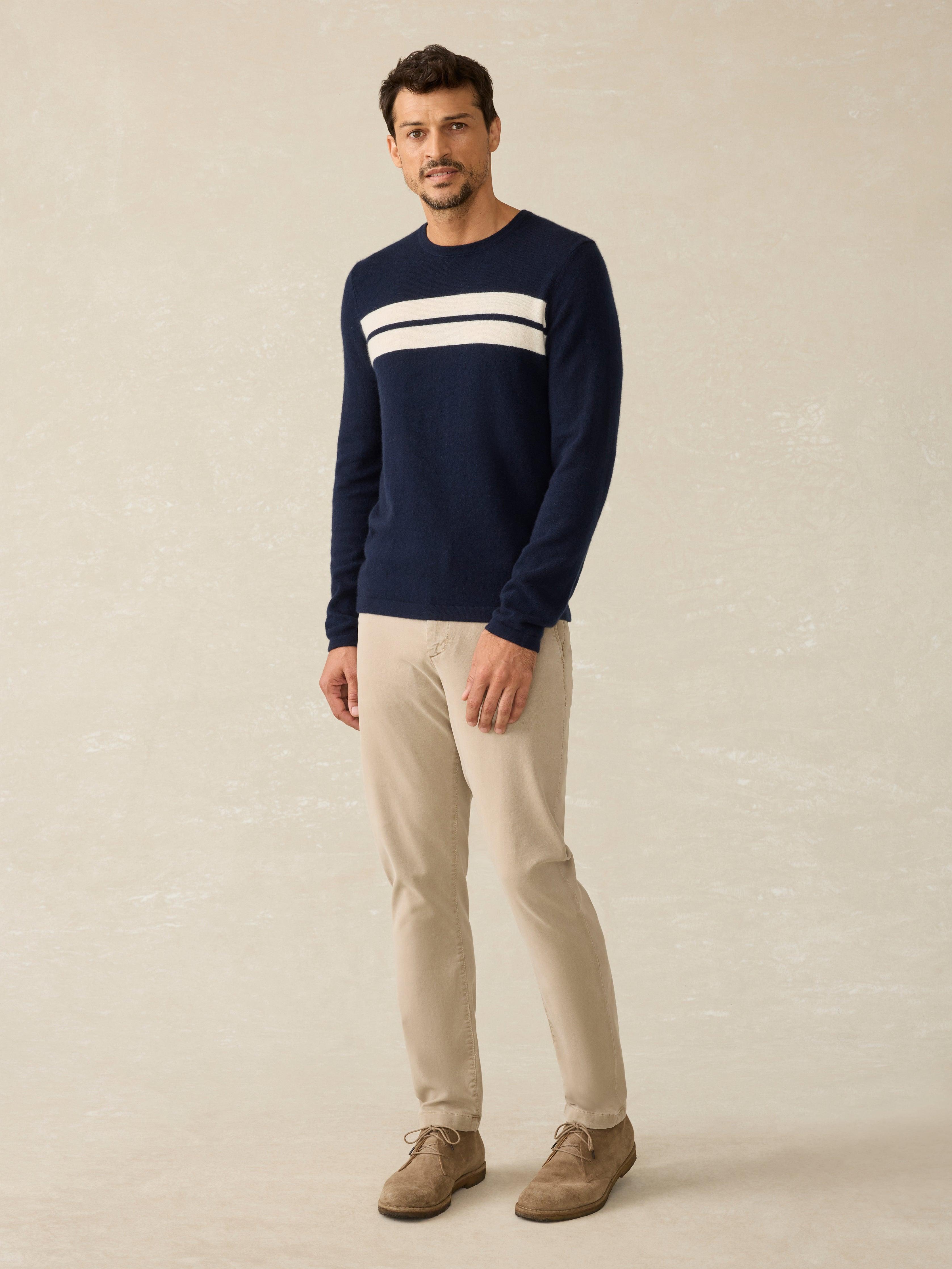 Tropical Cashmere Crewneck Sweater - Navy Night Surf Stripe