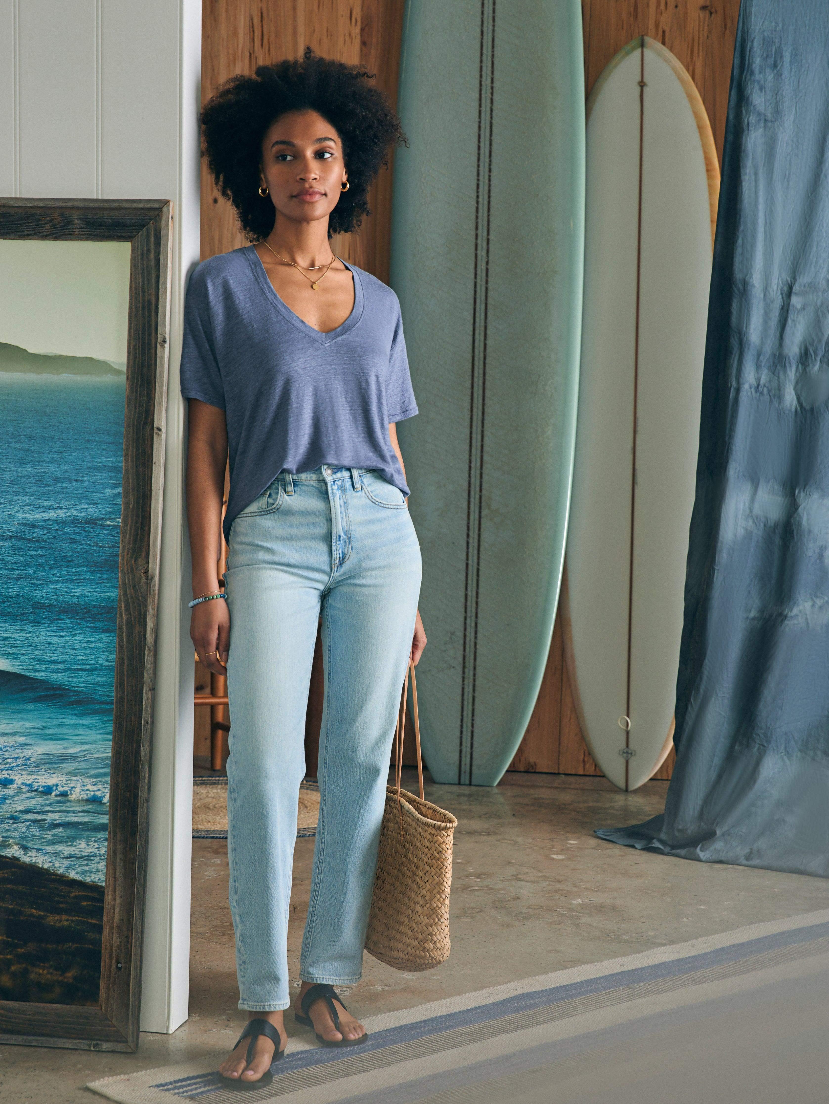 Oceanside Linen V-Neck Tee - Folkstone