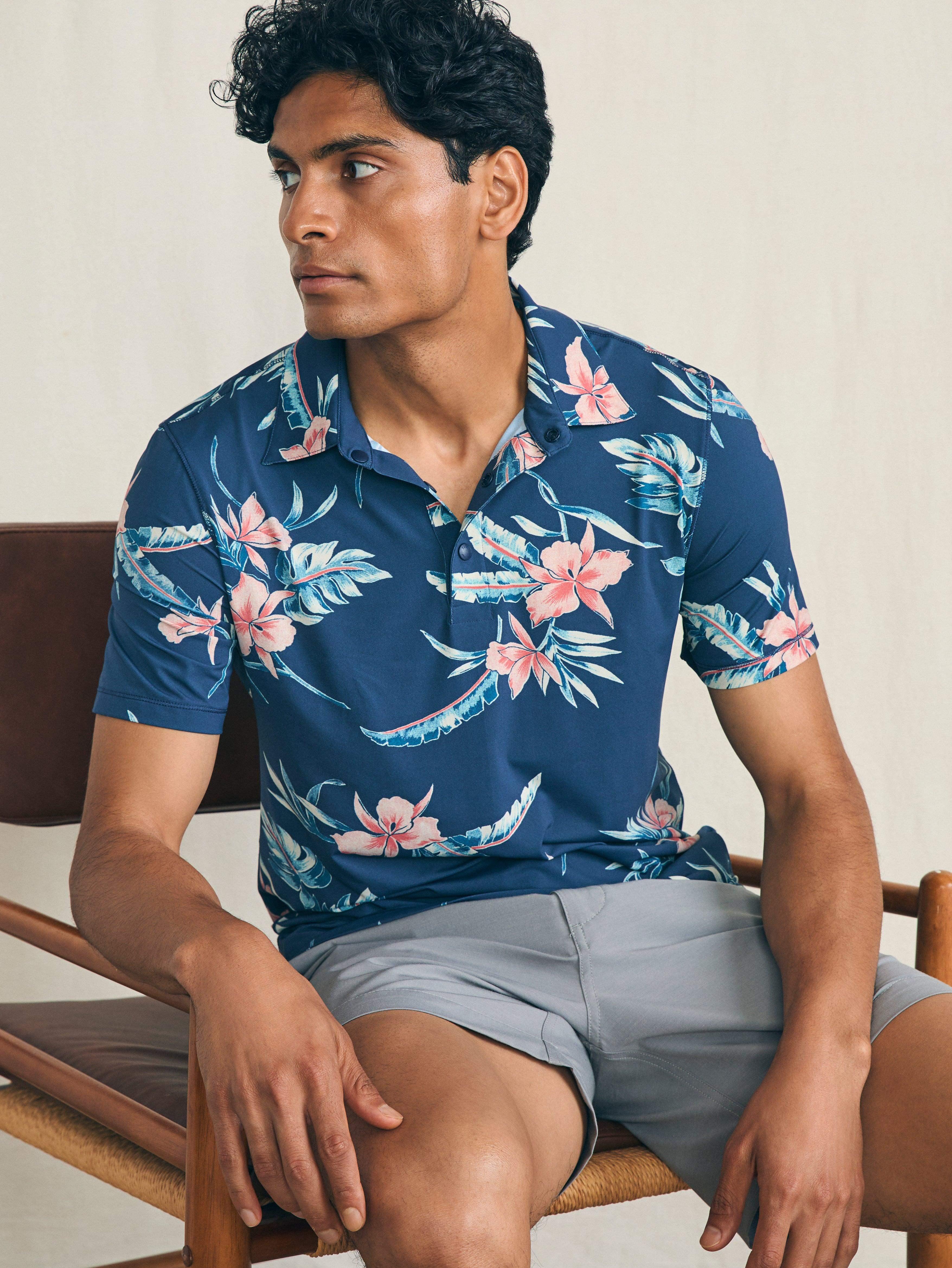 Shorelite Short-Sleeve Tech Polo - Navy Island Orchid