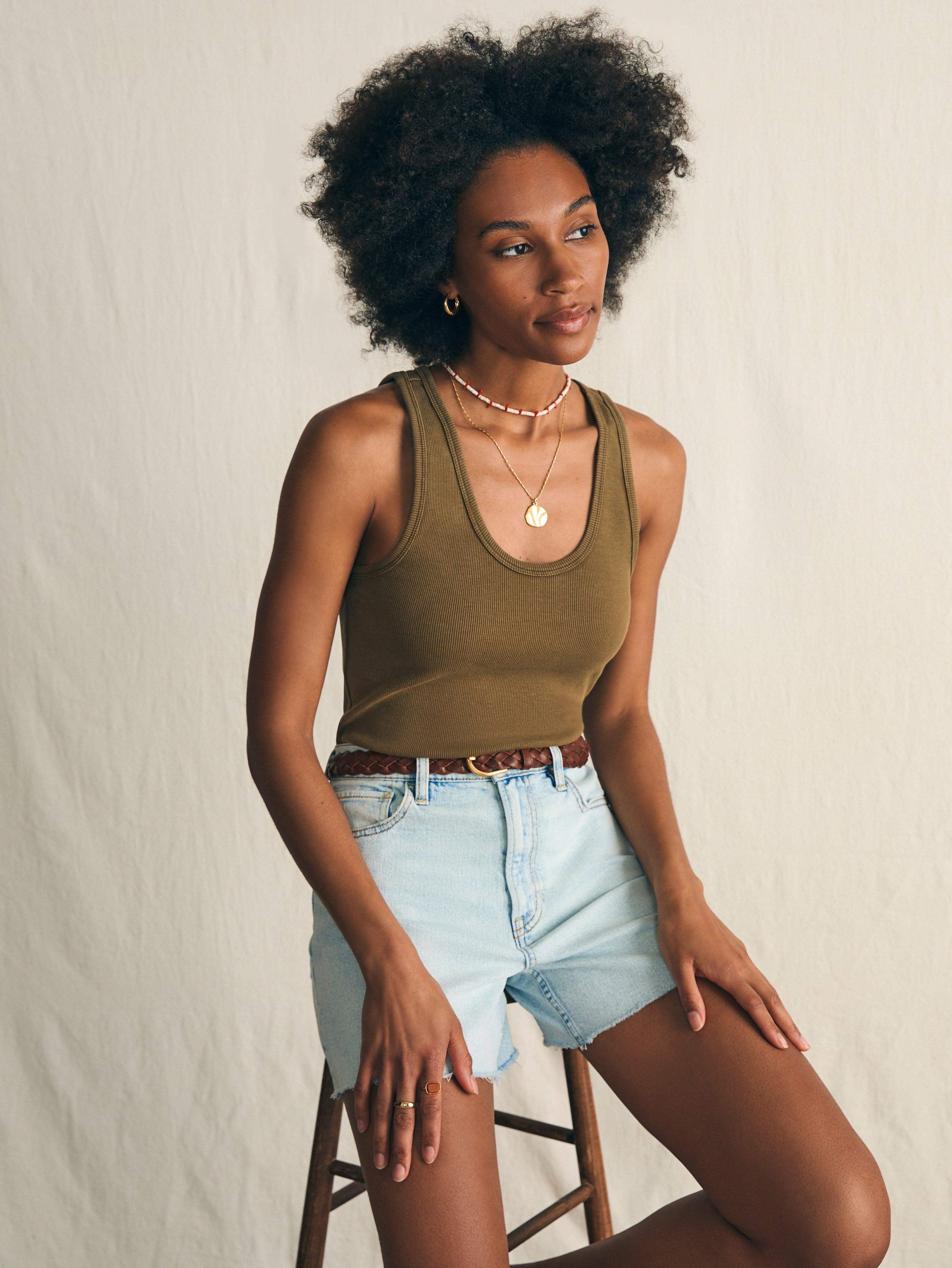 Sunwashed Rib Tank - Military Olive