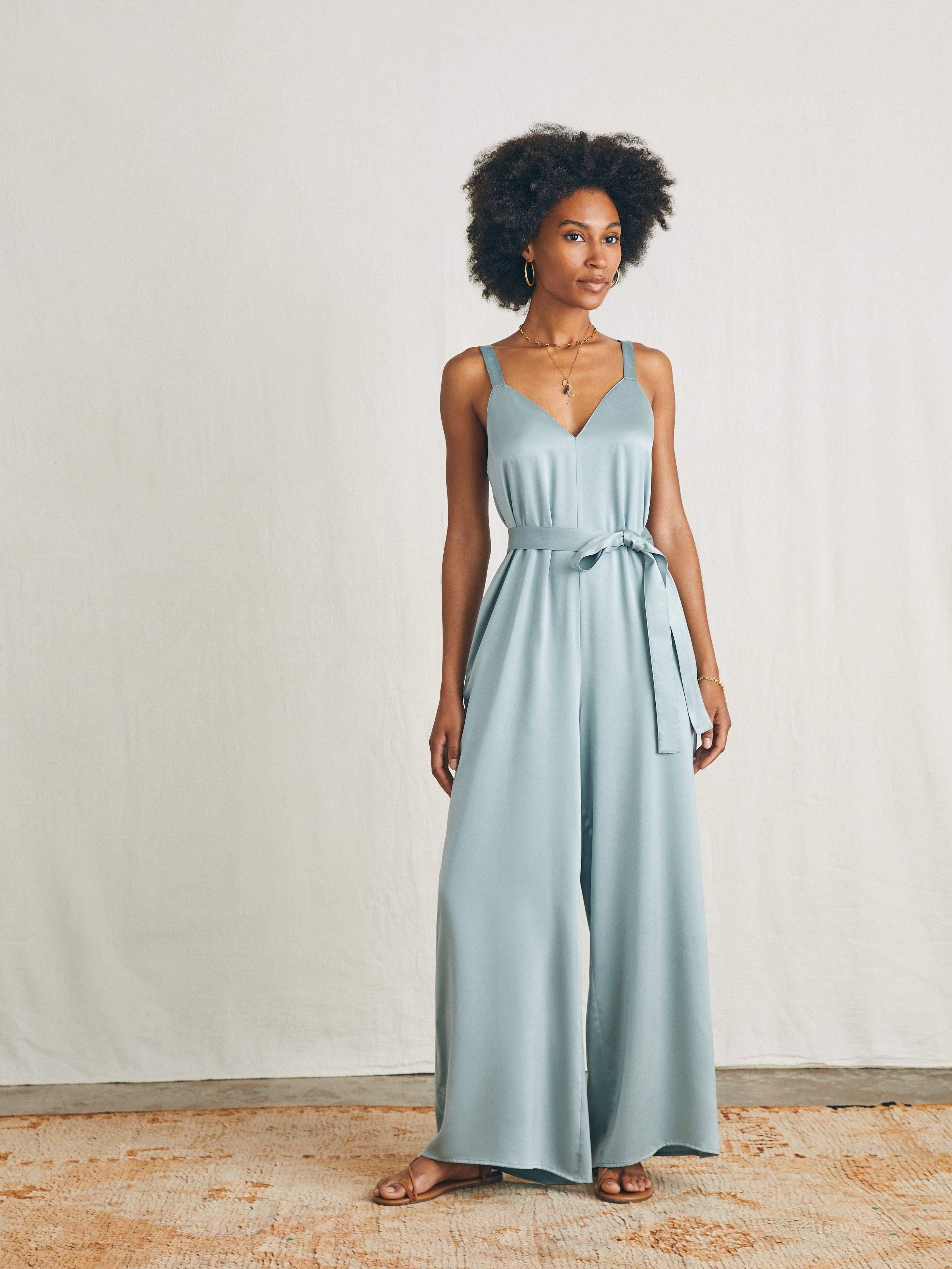 Sandwashed Silk Jumpsuit - Silver Blue