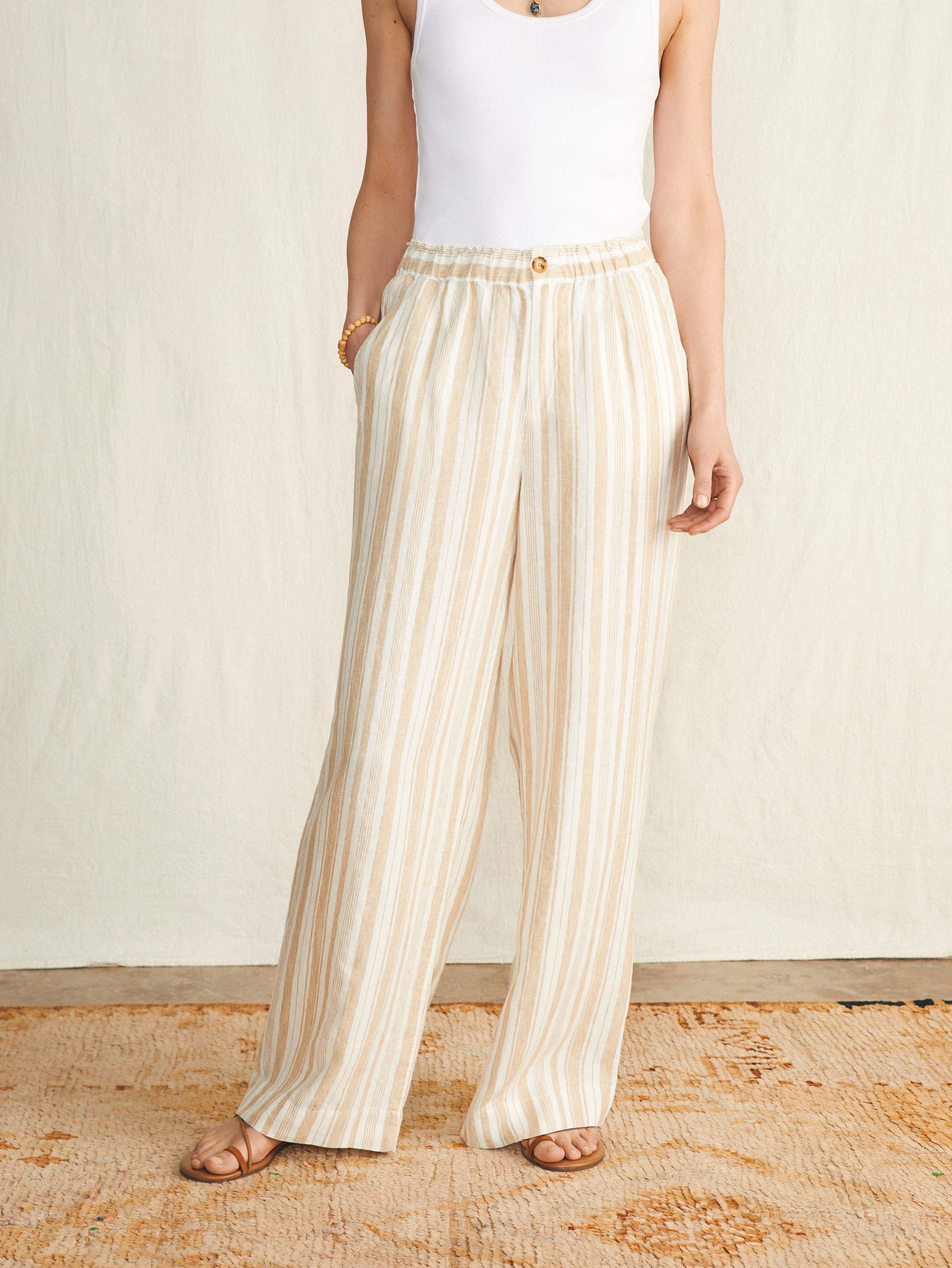 Monterey Linen Pant - Natural Bombay Stripe