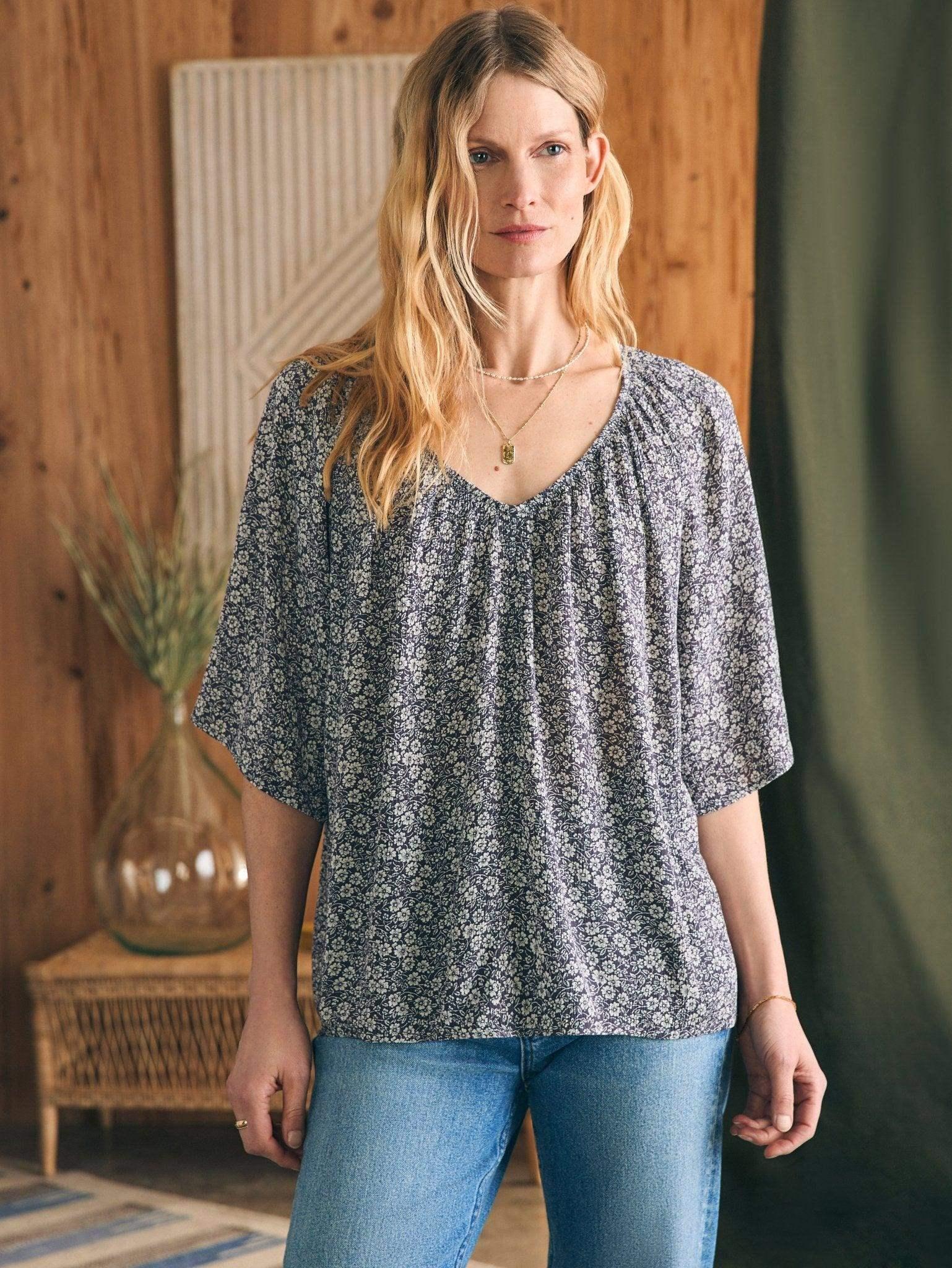 Amira Top - Navy Ditsy Floral