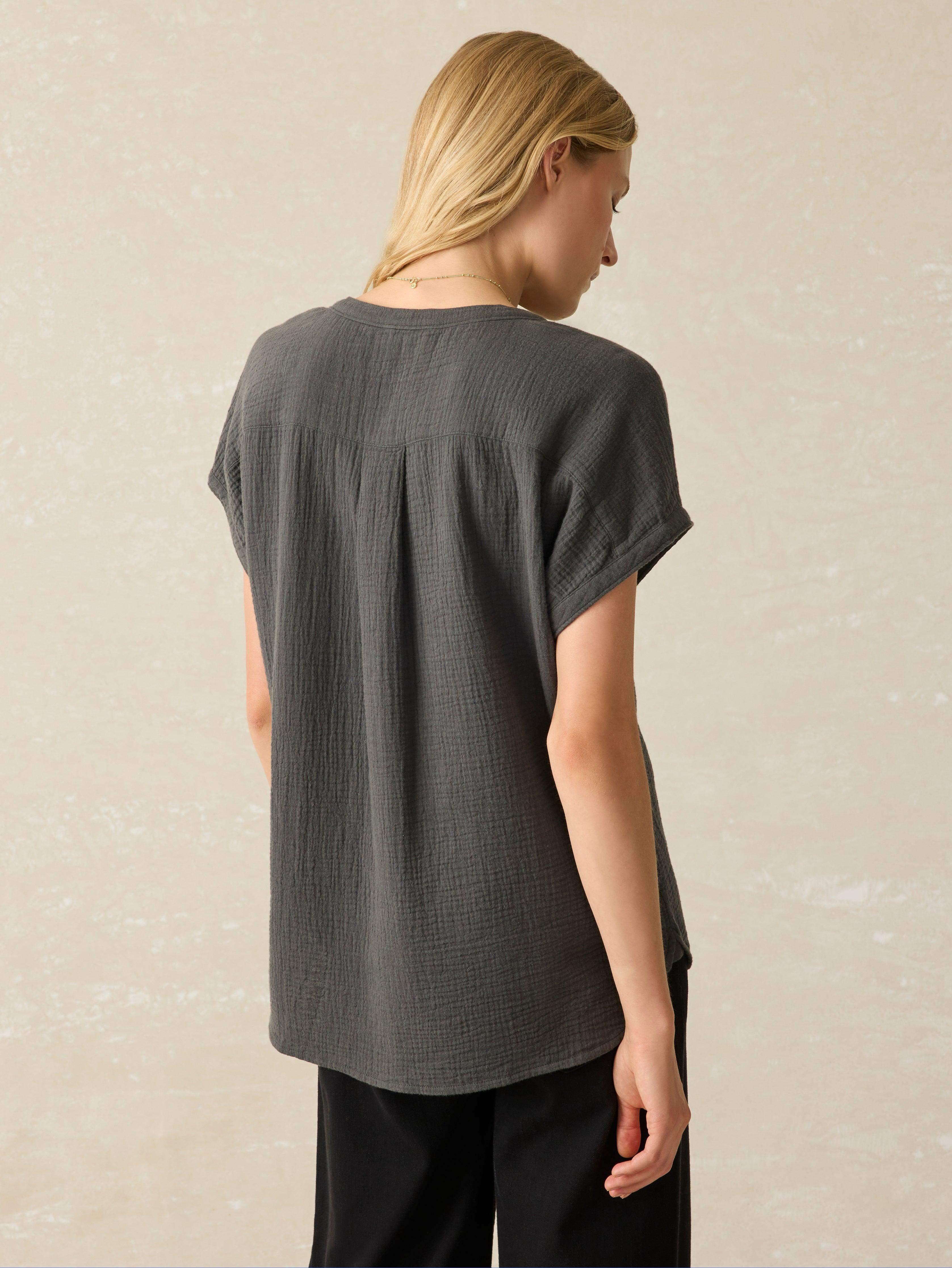 Dream Cotton Gauze Desmond Top - Washed Black