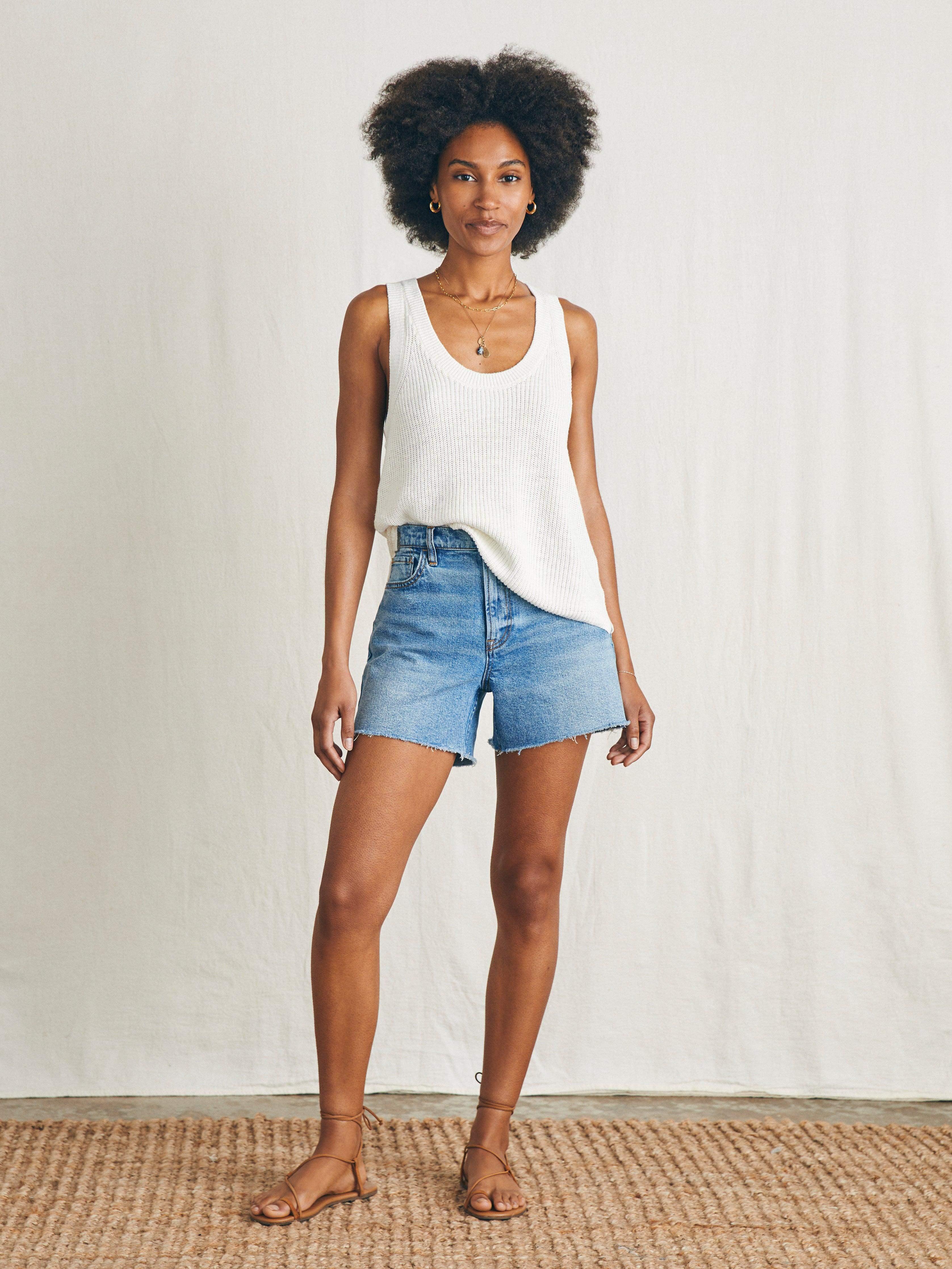 Miramar Linen Scoop Neck Tank - Egret