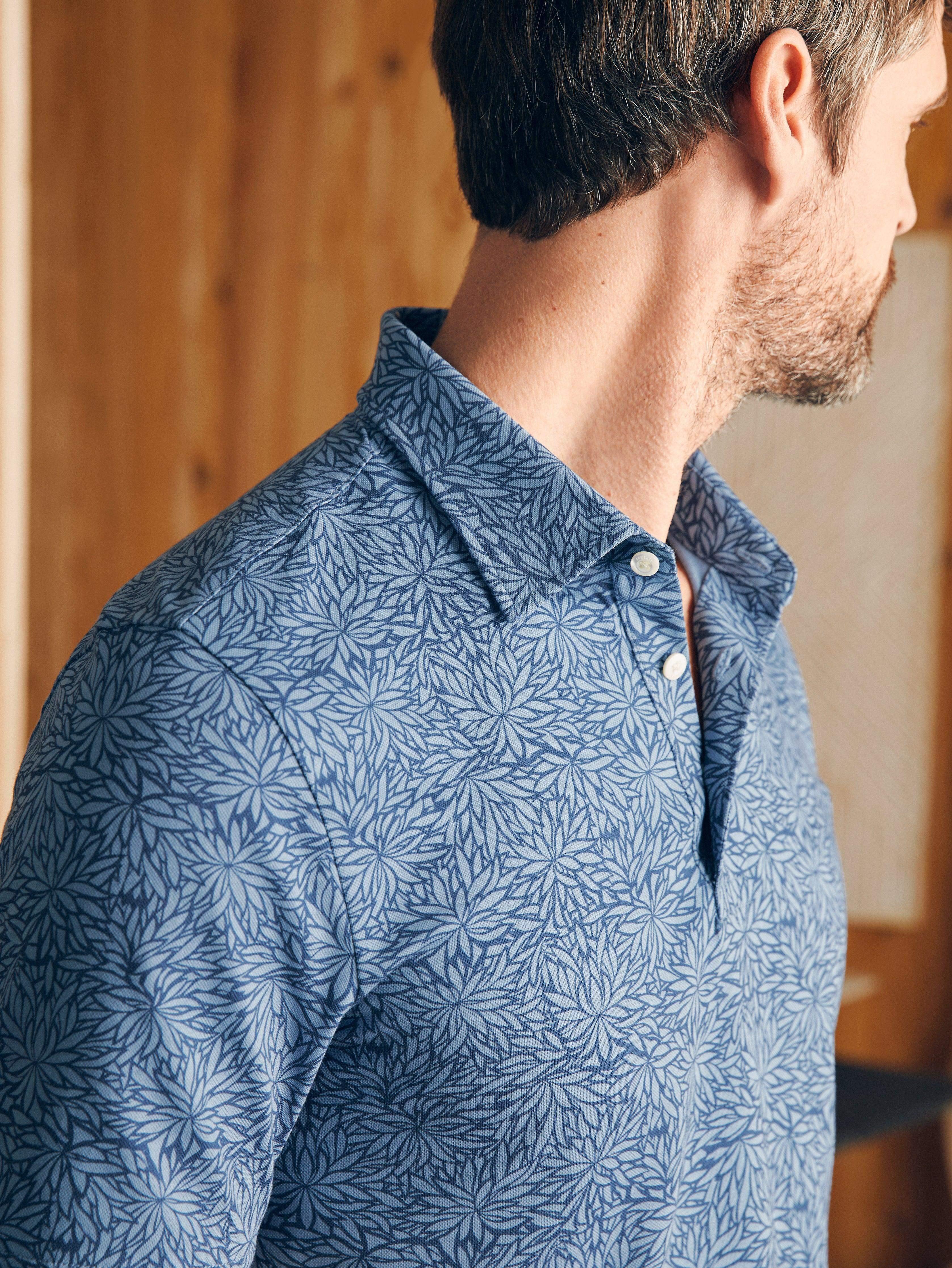 Movement™ Short-Sleeve Pique Polo Shirt - Horizon Blue Frond Print