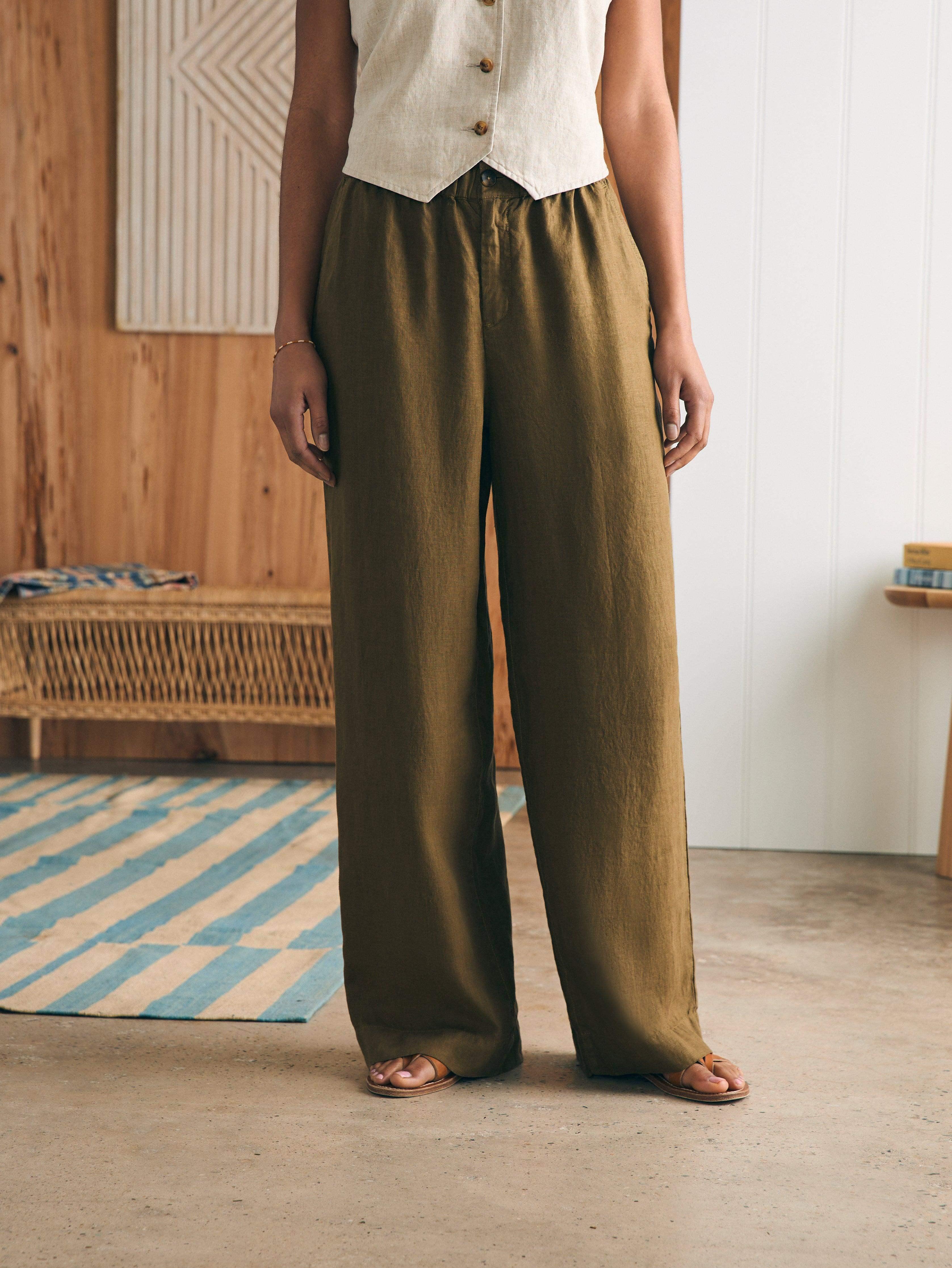 Monterey Linen Pant - Military Olive