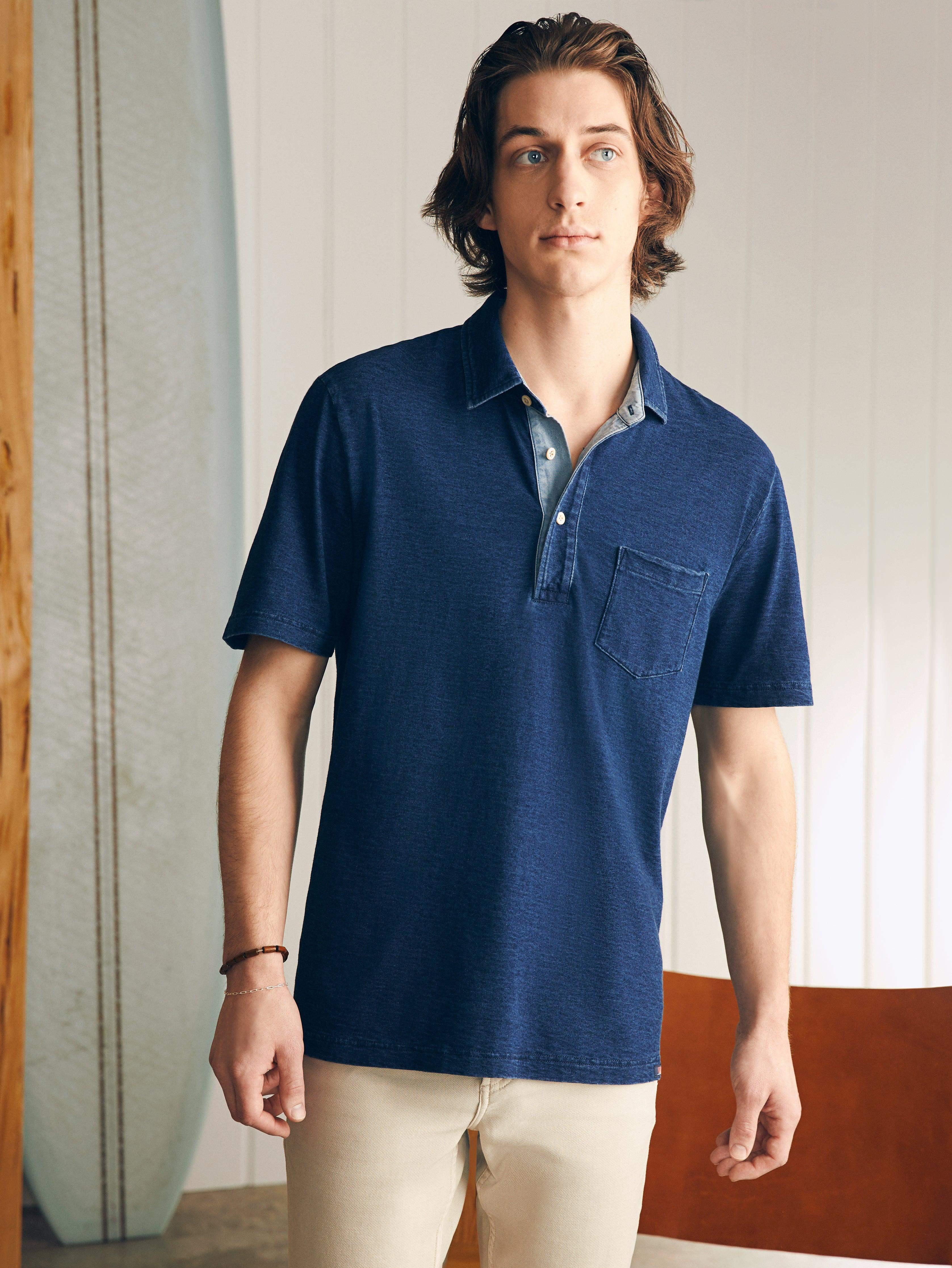 Short-Sleeve Indigo Polo Shirt - Midnight Wash