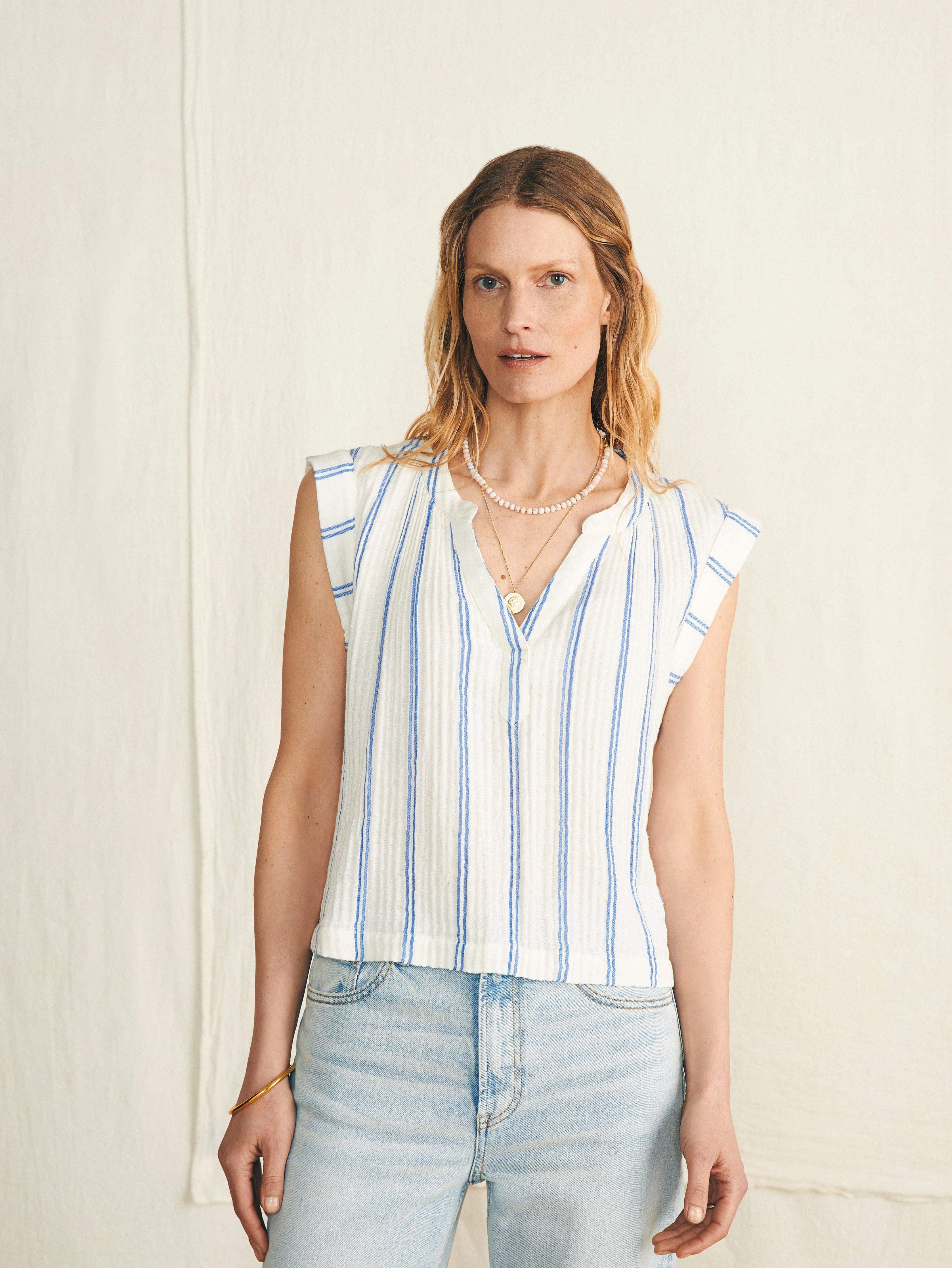 Dream Cotton Gauze Dylan Top - Back Bay Stripe