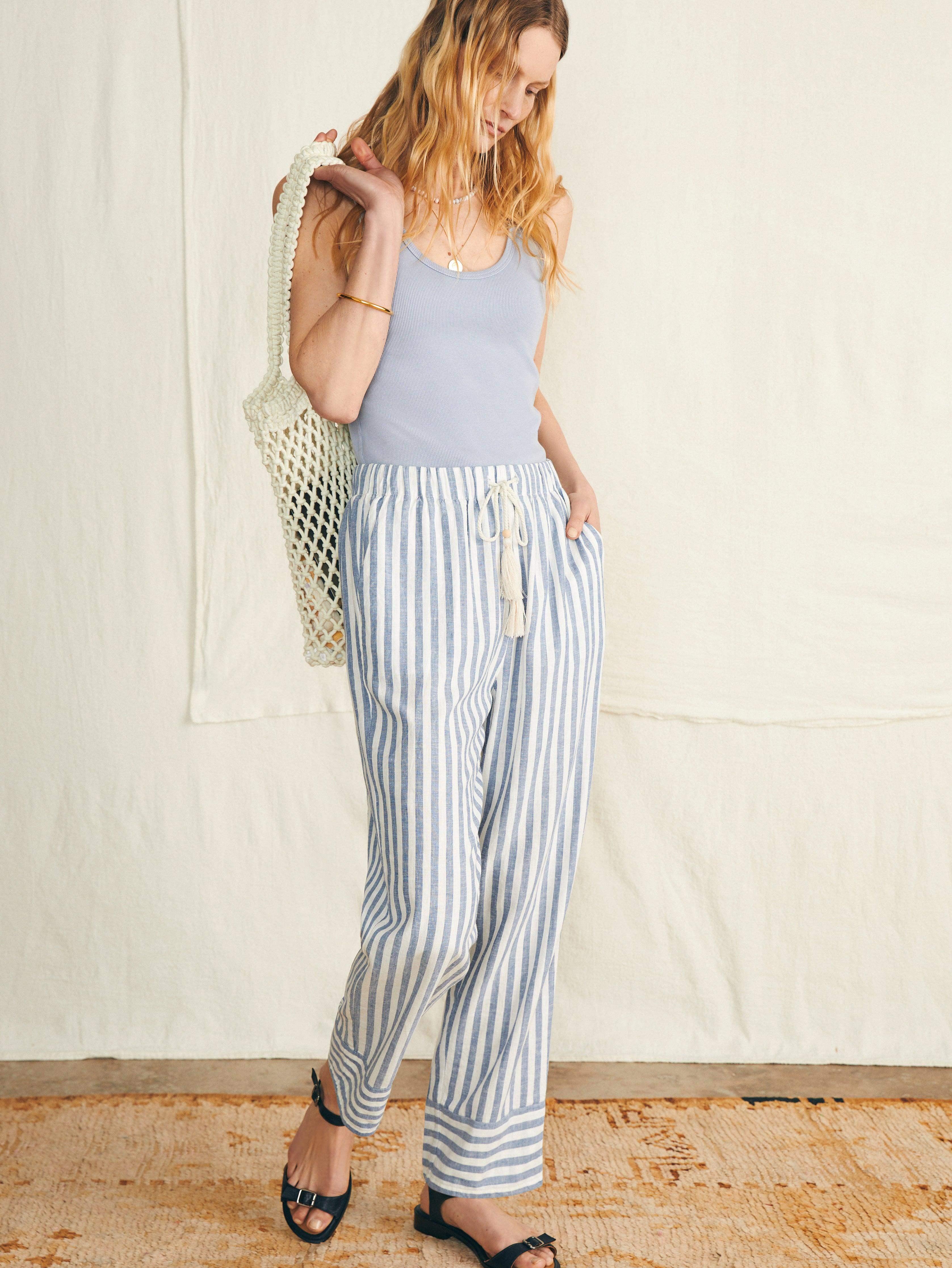 Pacific Beach Linen Pant - Blue Lucy Stripe