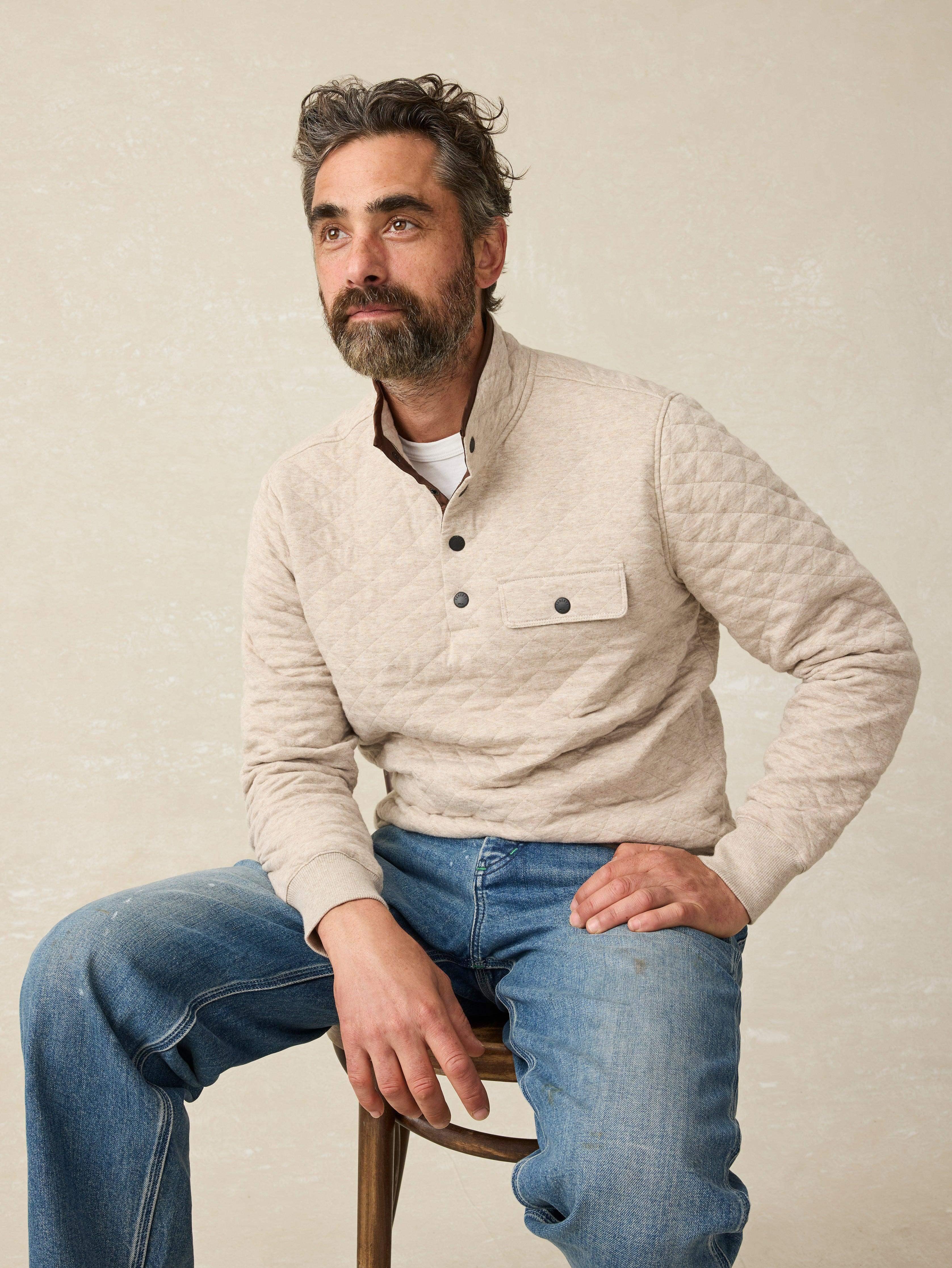 Epic Quilted Fleece Pullover - Oatmeal Melange