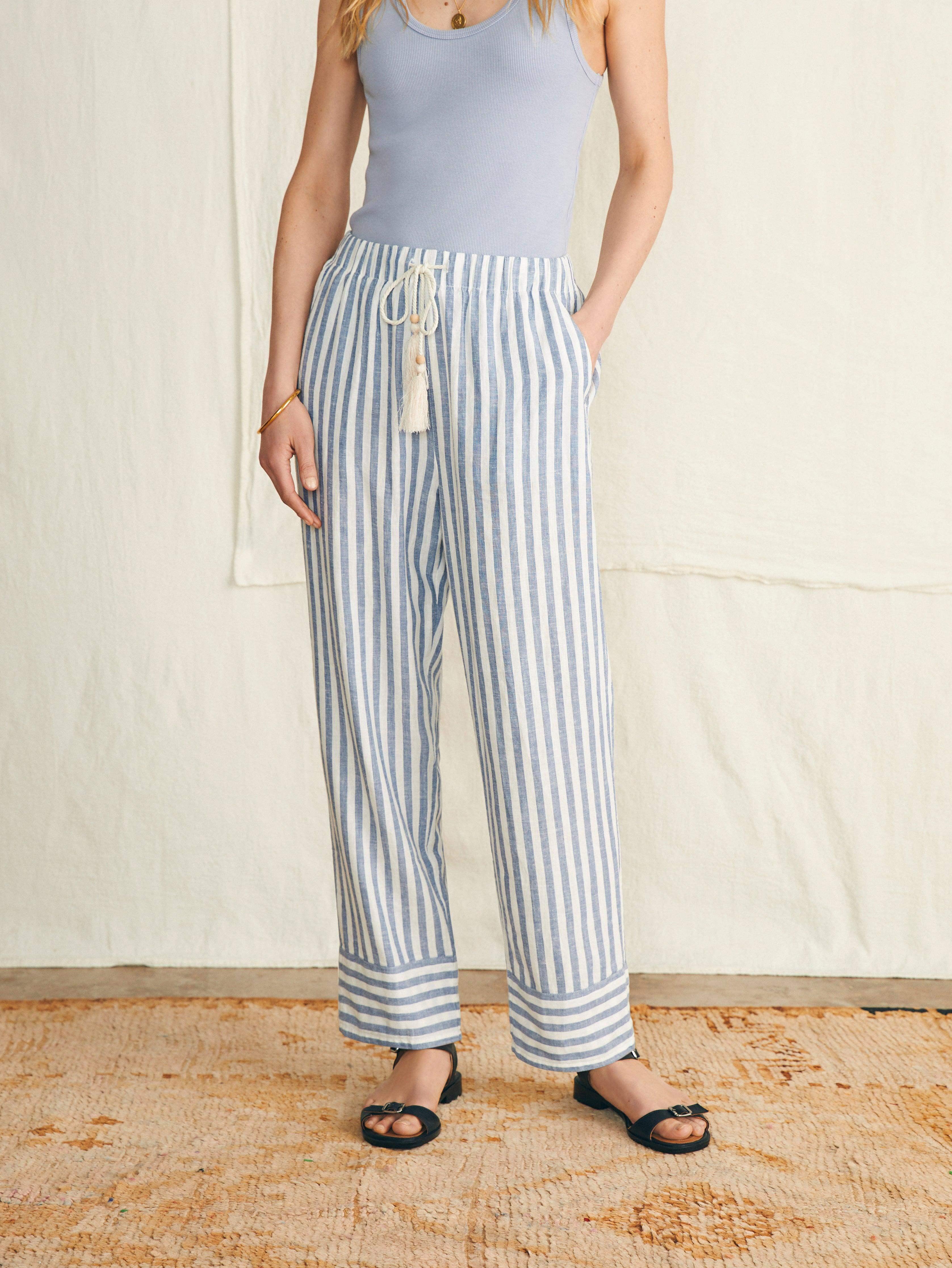 Pacific Beach Linen Pant - Blue Lucy Stripe