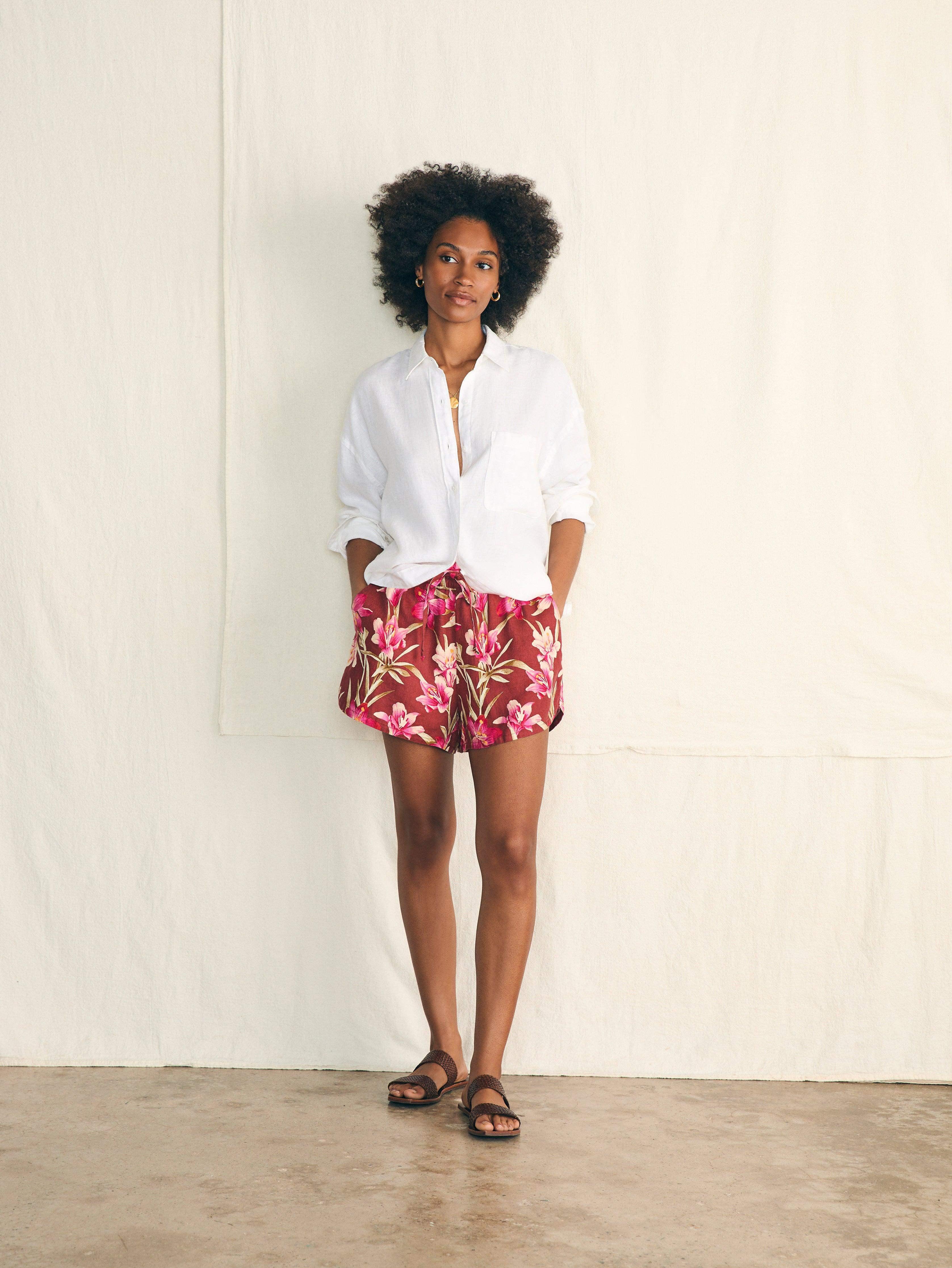 Laguna Linen Tie Waist Short - Majorca Floral