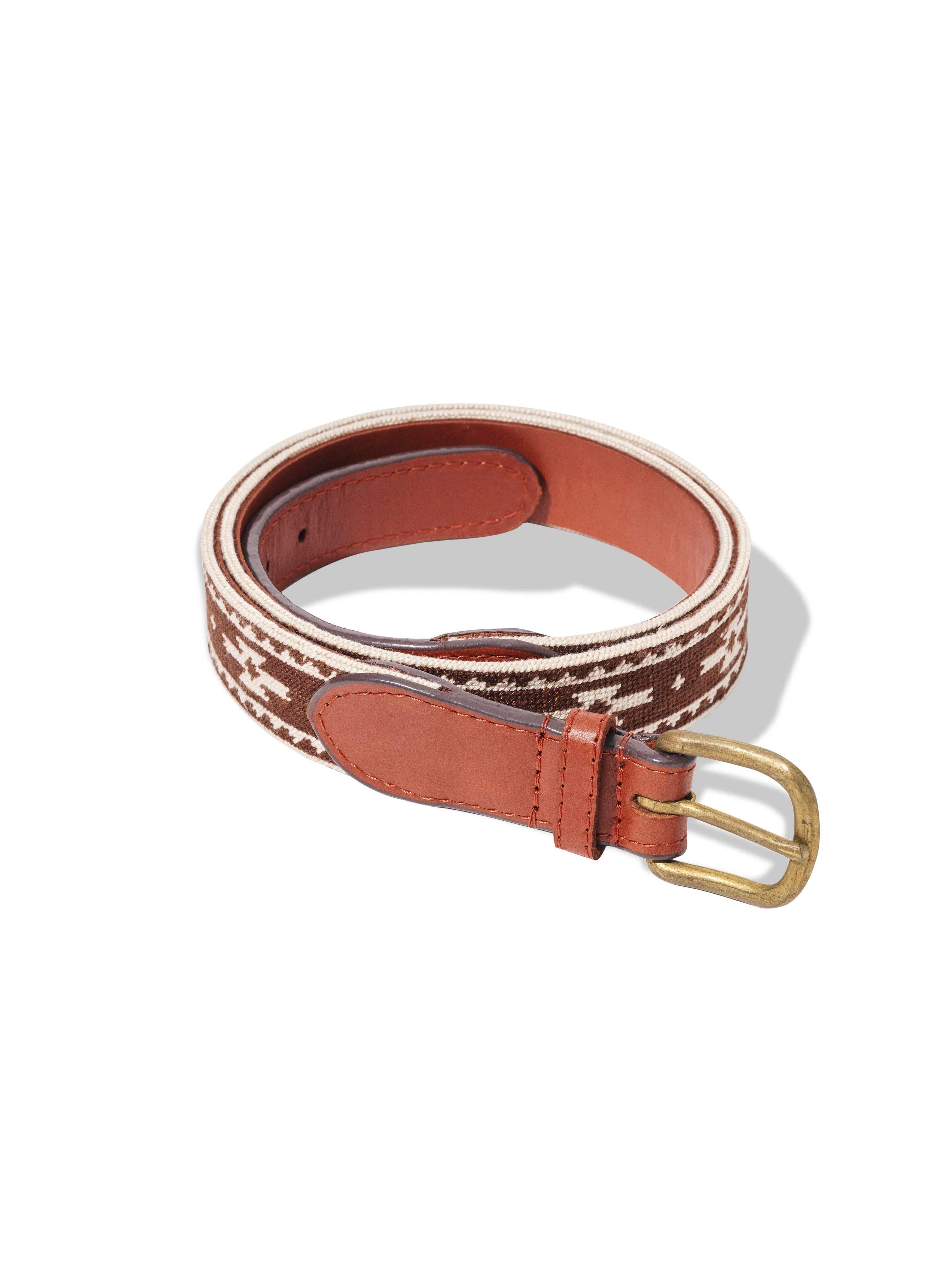 Steven Paul Judd Chahta Embroidered Belt - Cocoa Cream Motif