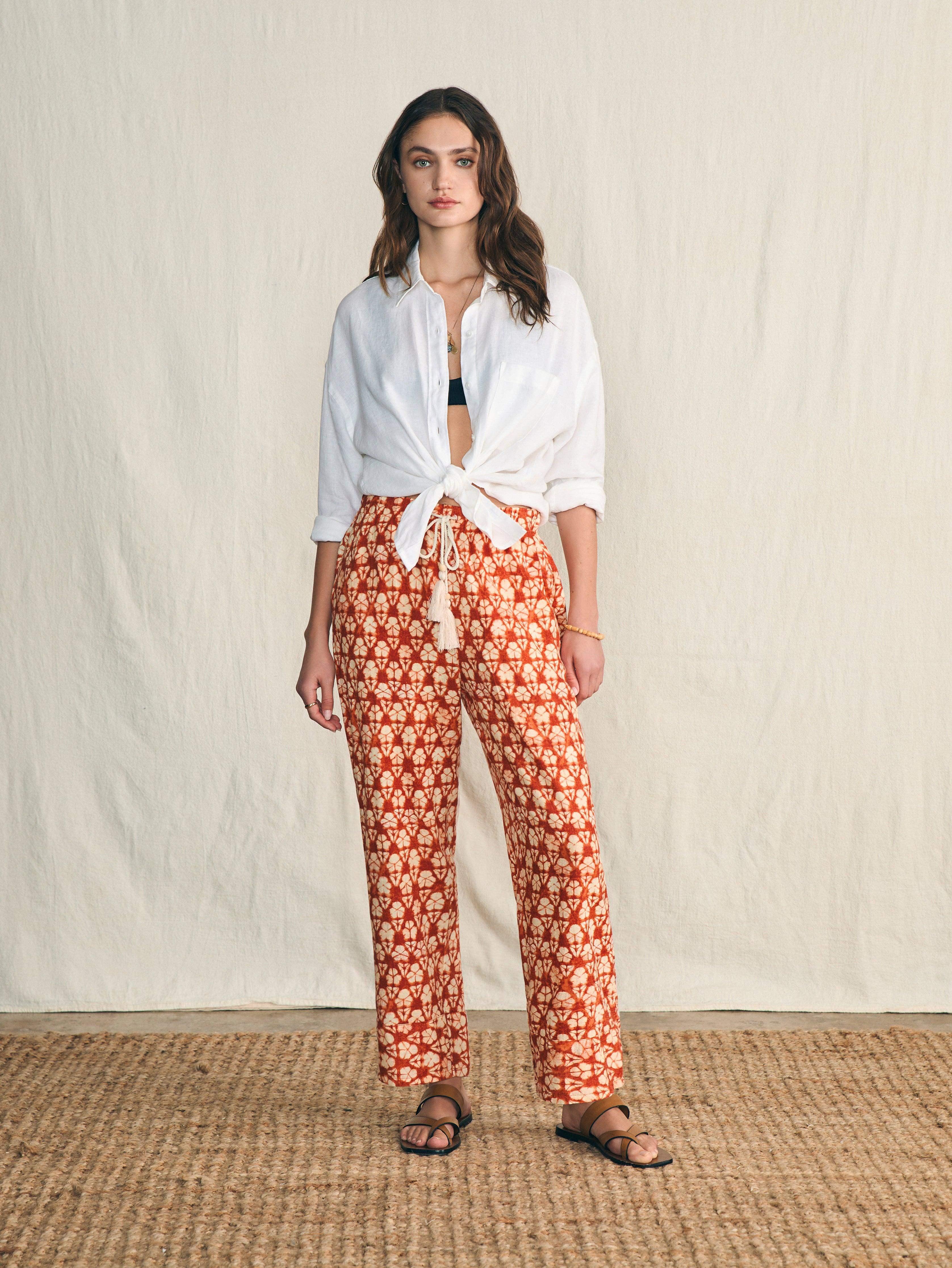 Pacific Beach Linen Pant - Spiced Shibori Print