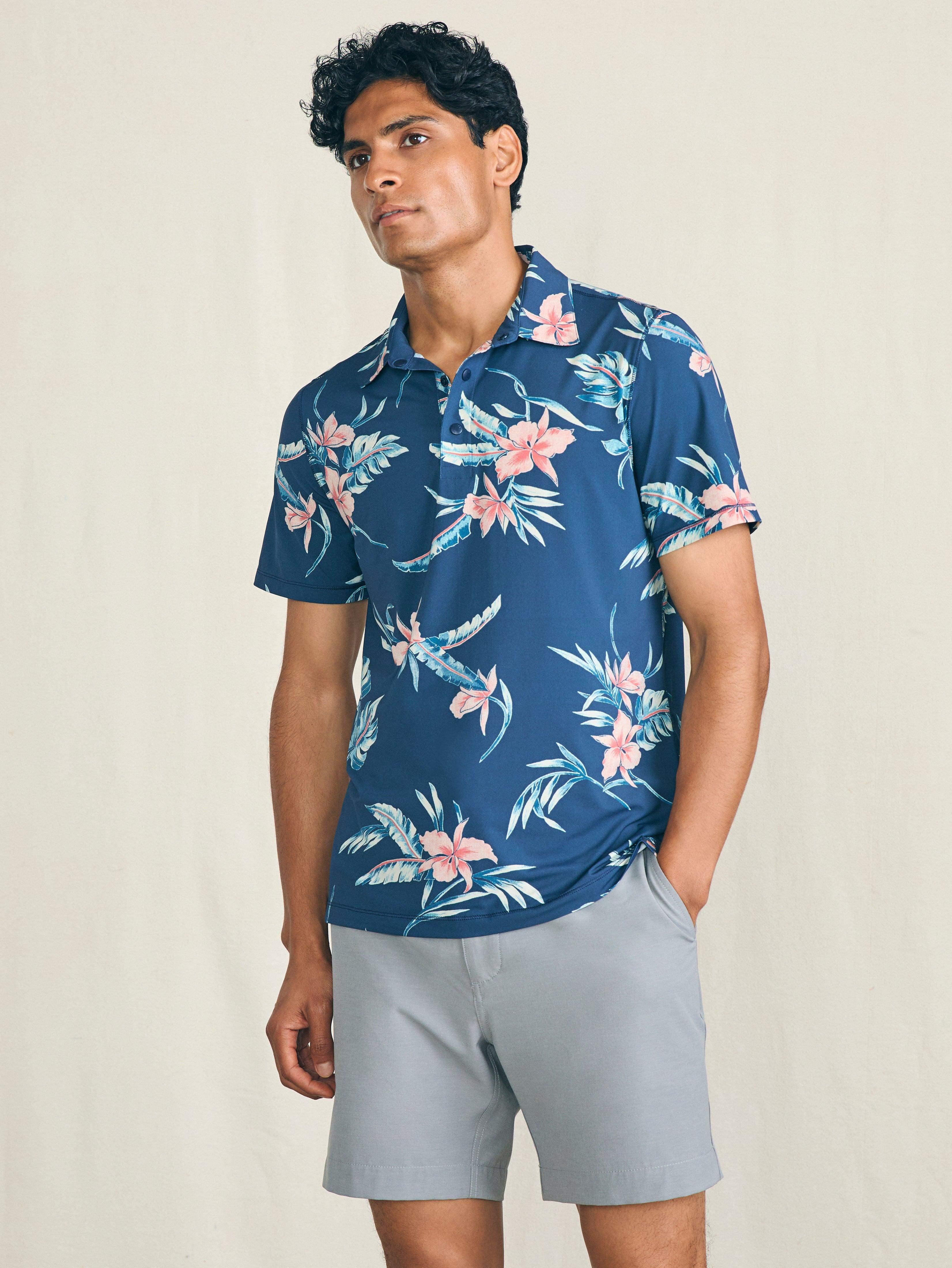 Shorelite Short-Sleeve Tech Polo - Navy Island Orchid