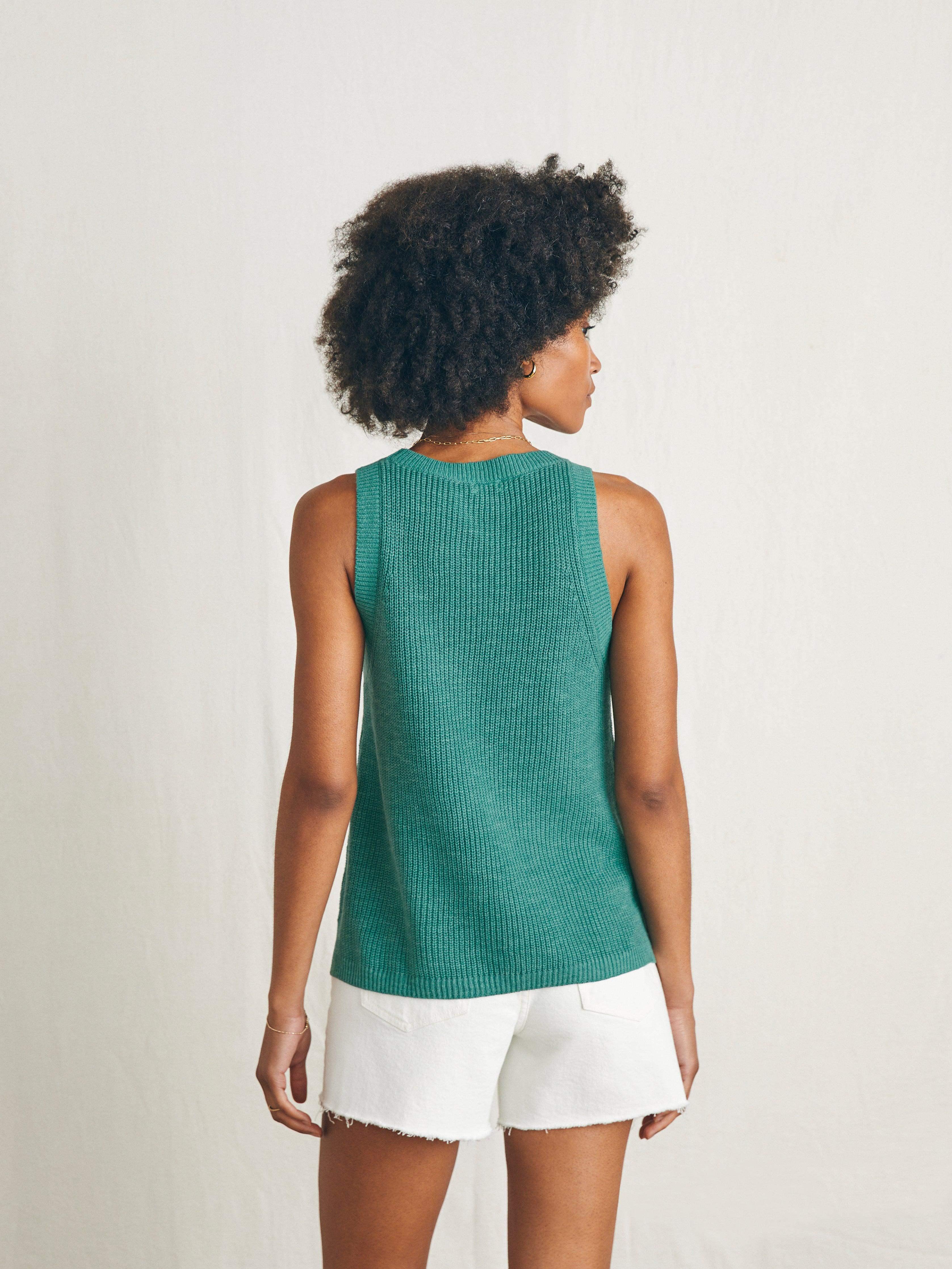 Miramar Linen Scoop Neck Tank - Bottle Green