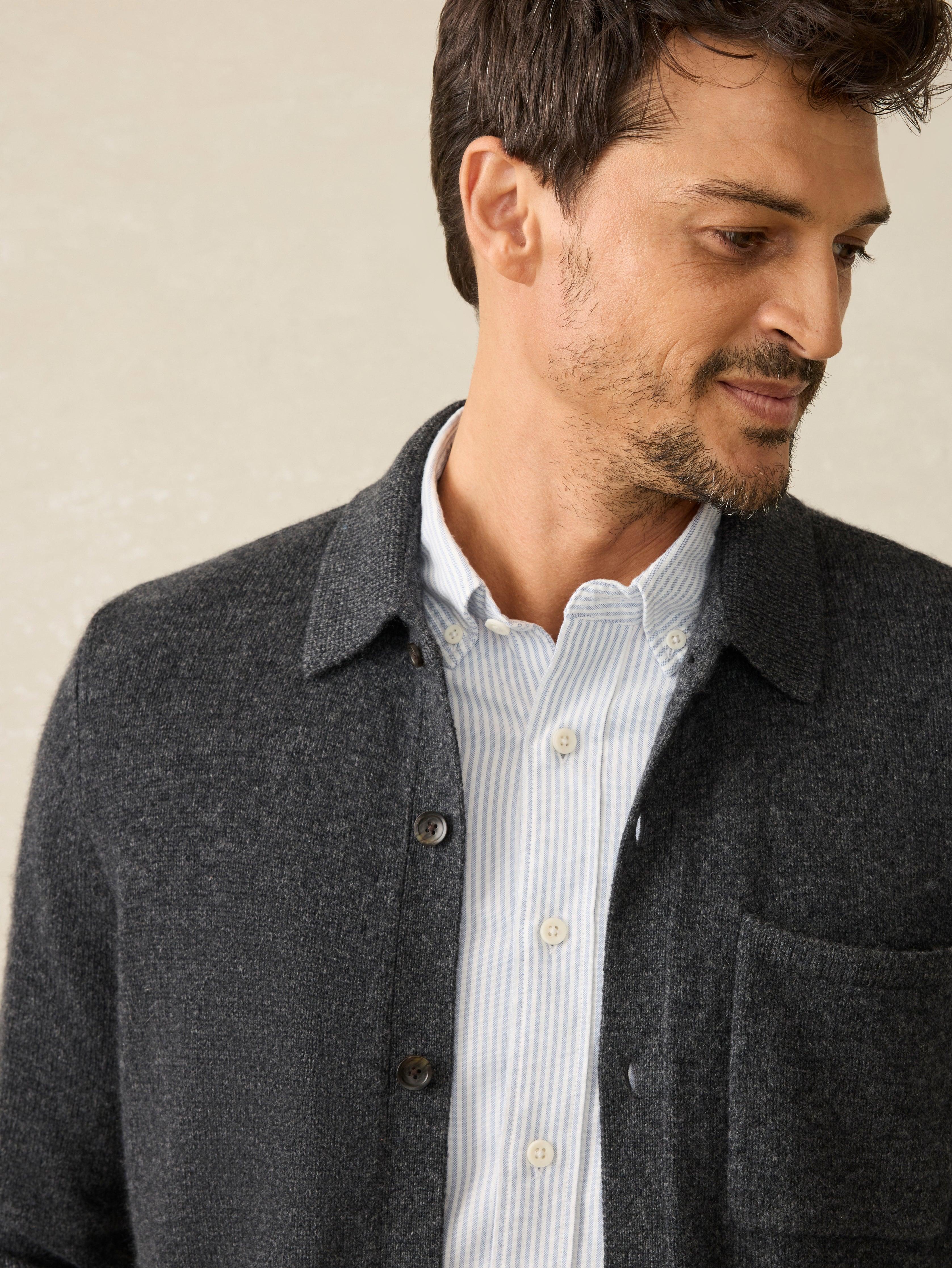 Wool Cashmere Sweater Overshirt - Charcoal Melange