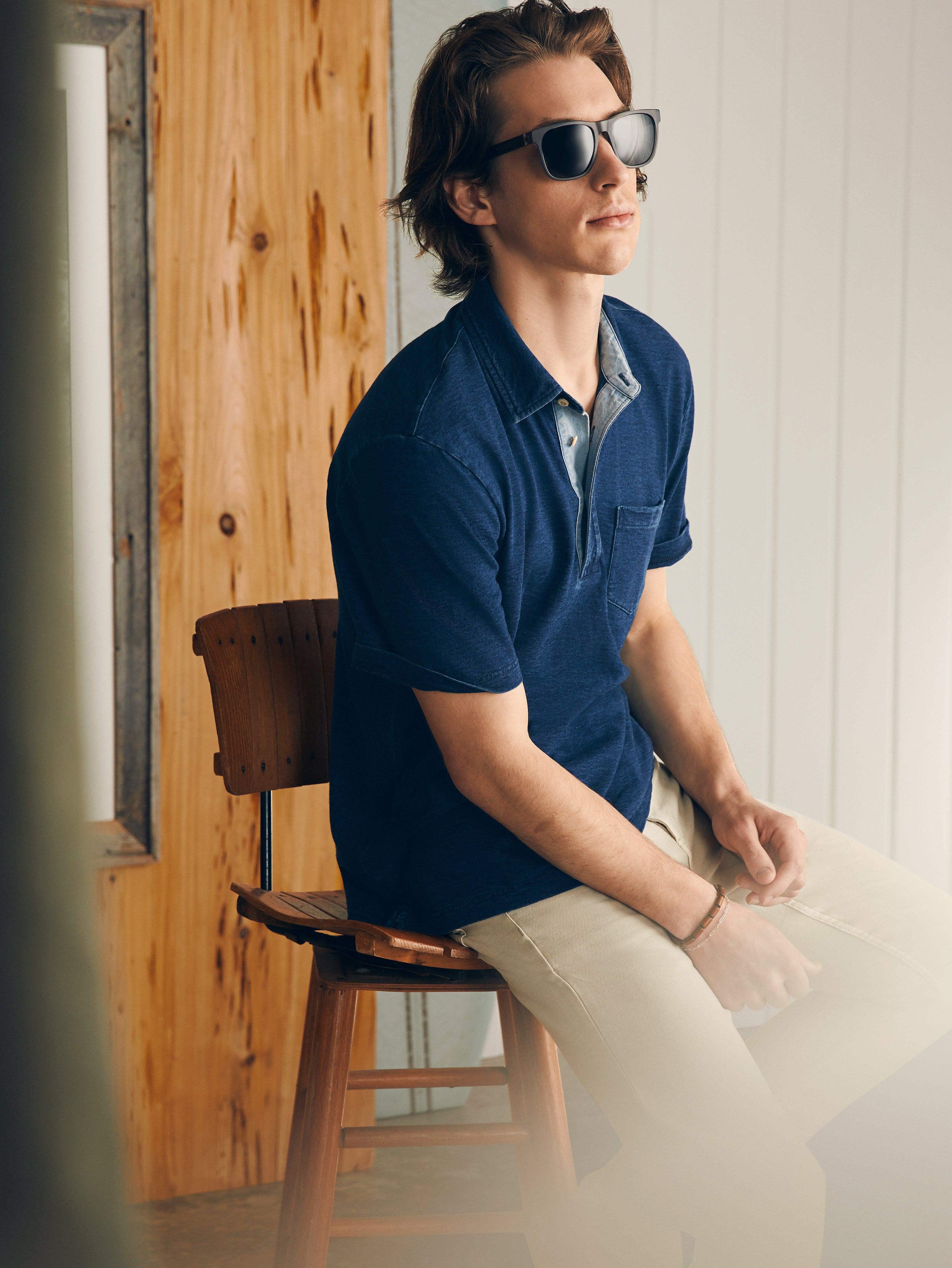 Short-Sleeve Indigo Polo Shirt - Midnight Wash