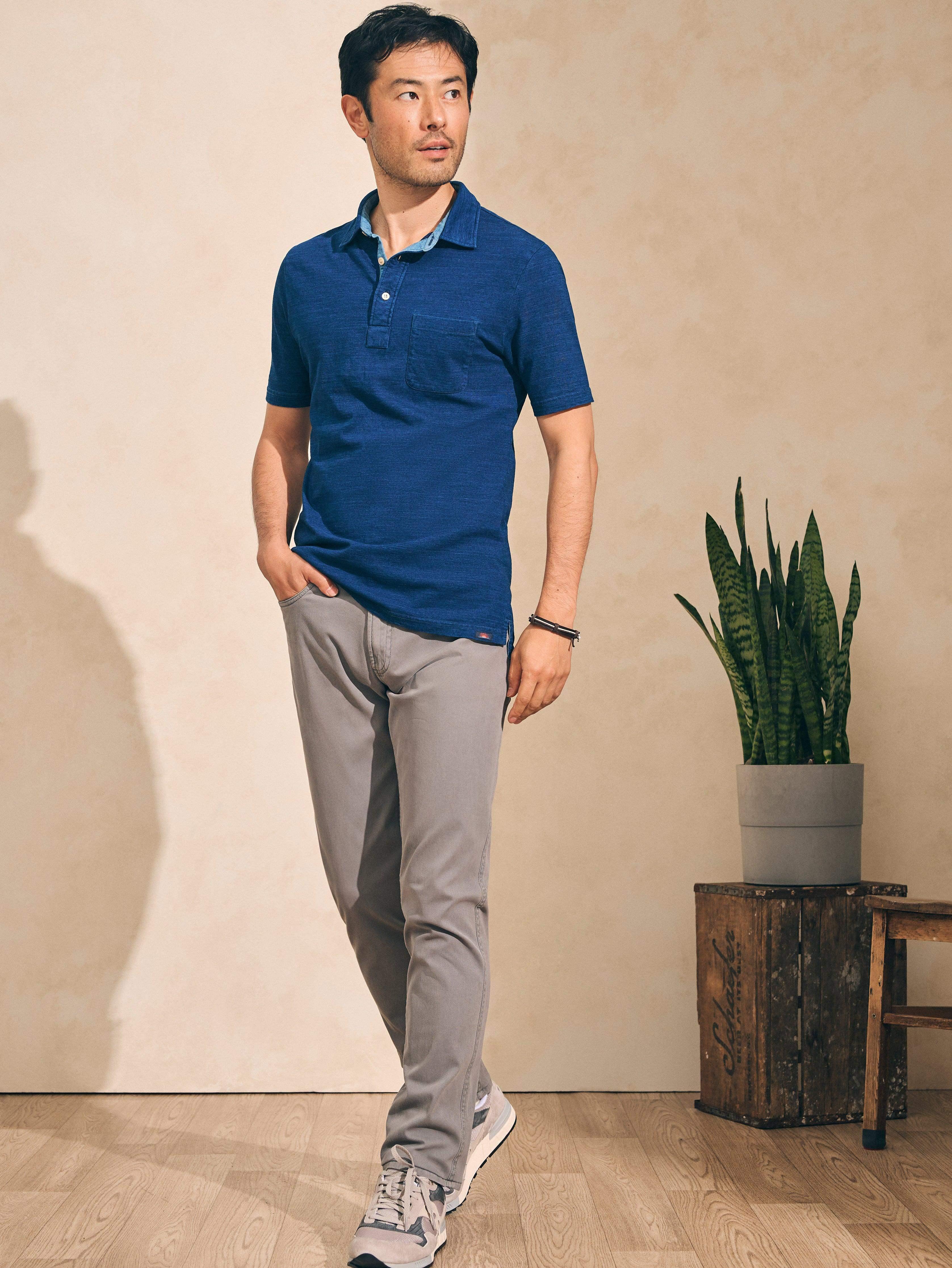 Short-Sleeve Indigo Polo Shirt - Dark Indigo Wash