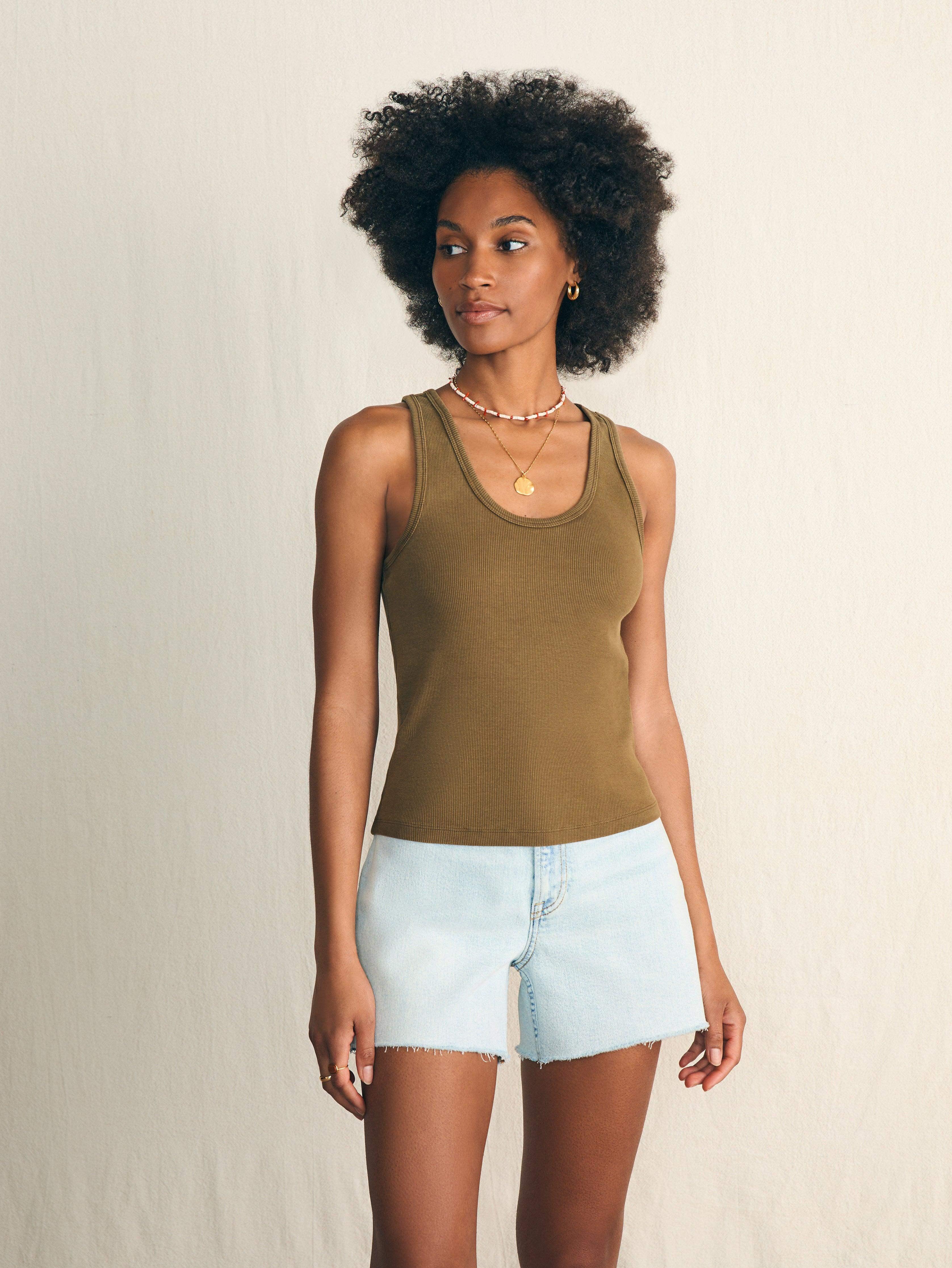 Sunwashed Rib Tank - Military Olive