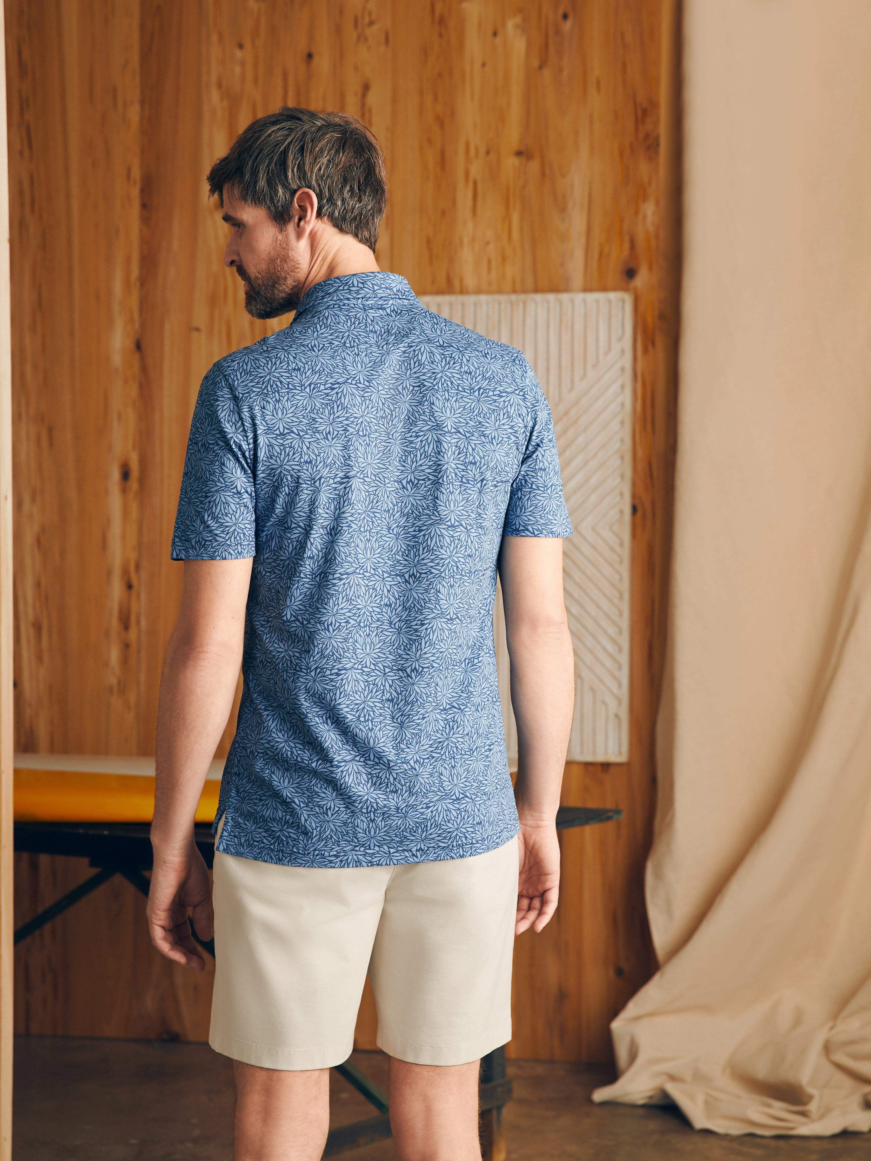 Movement™ Short-Sleeve Pique Polo Shirt - Horizon Blue Frond Print