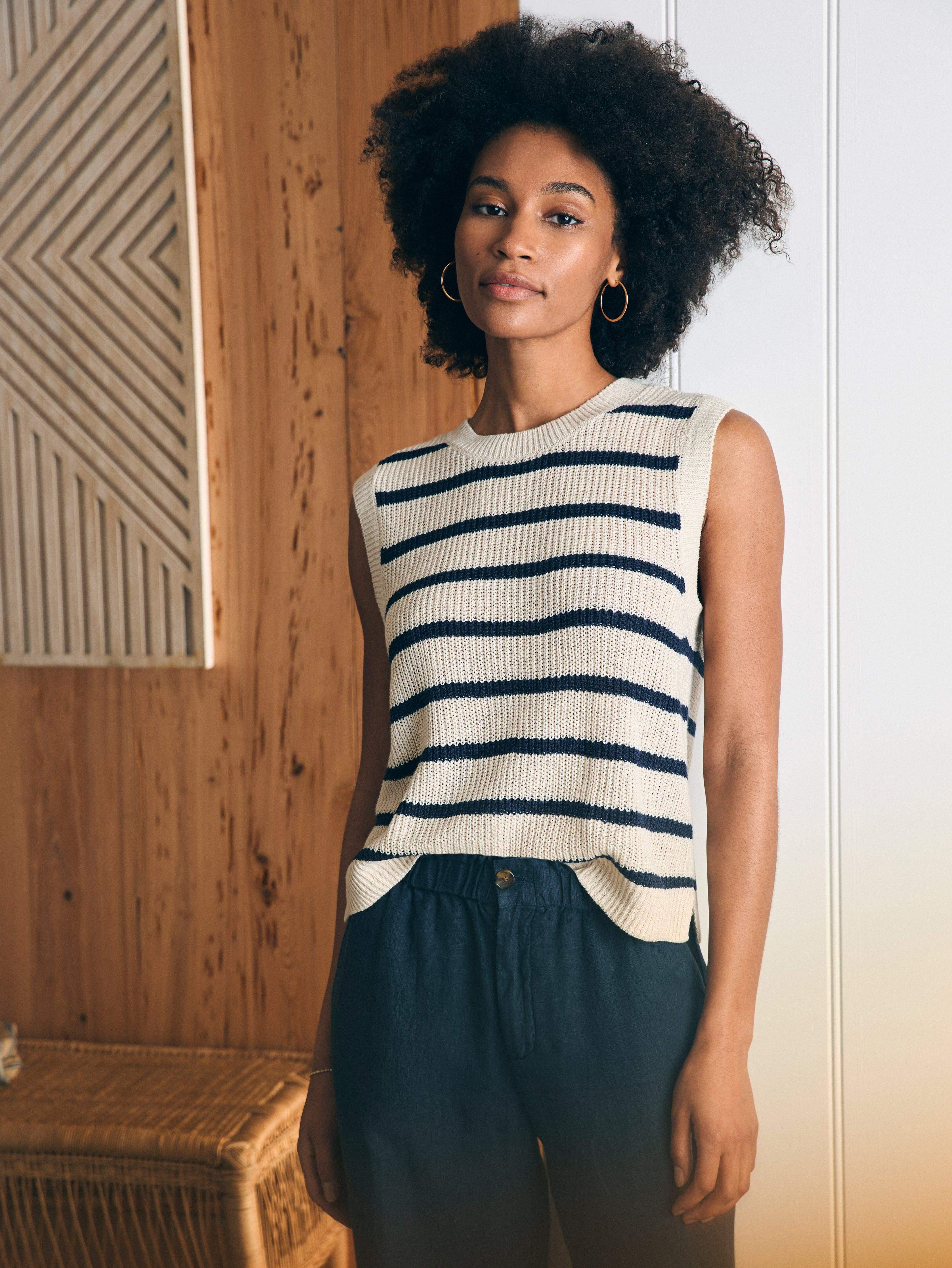 Miramar Linen Muscle Tank - Montauk Stripe