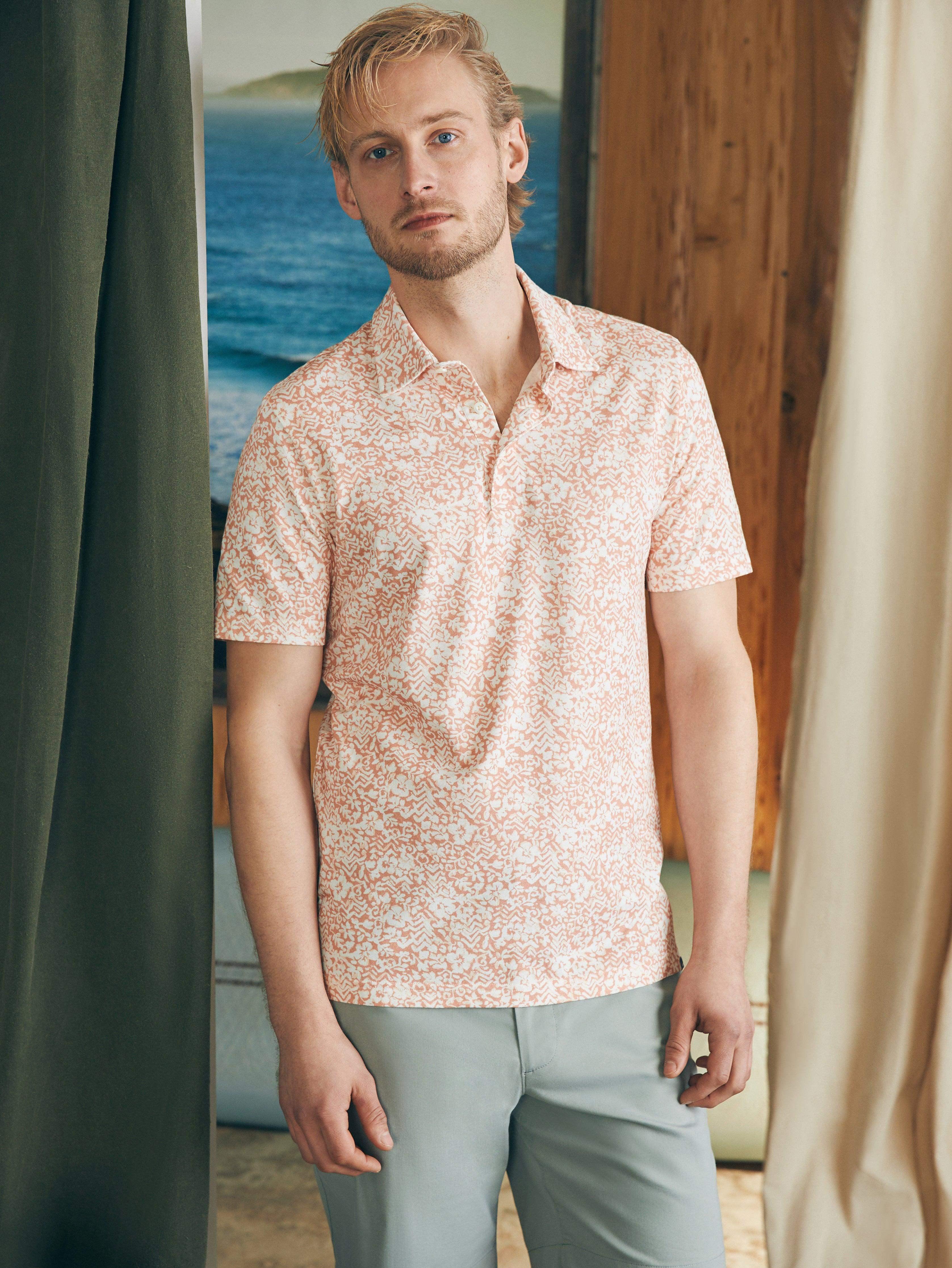 Movement™ Short-Sleeve Pique Polo Shirt - Hilo Rose Floral Print