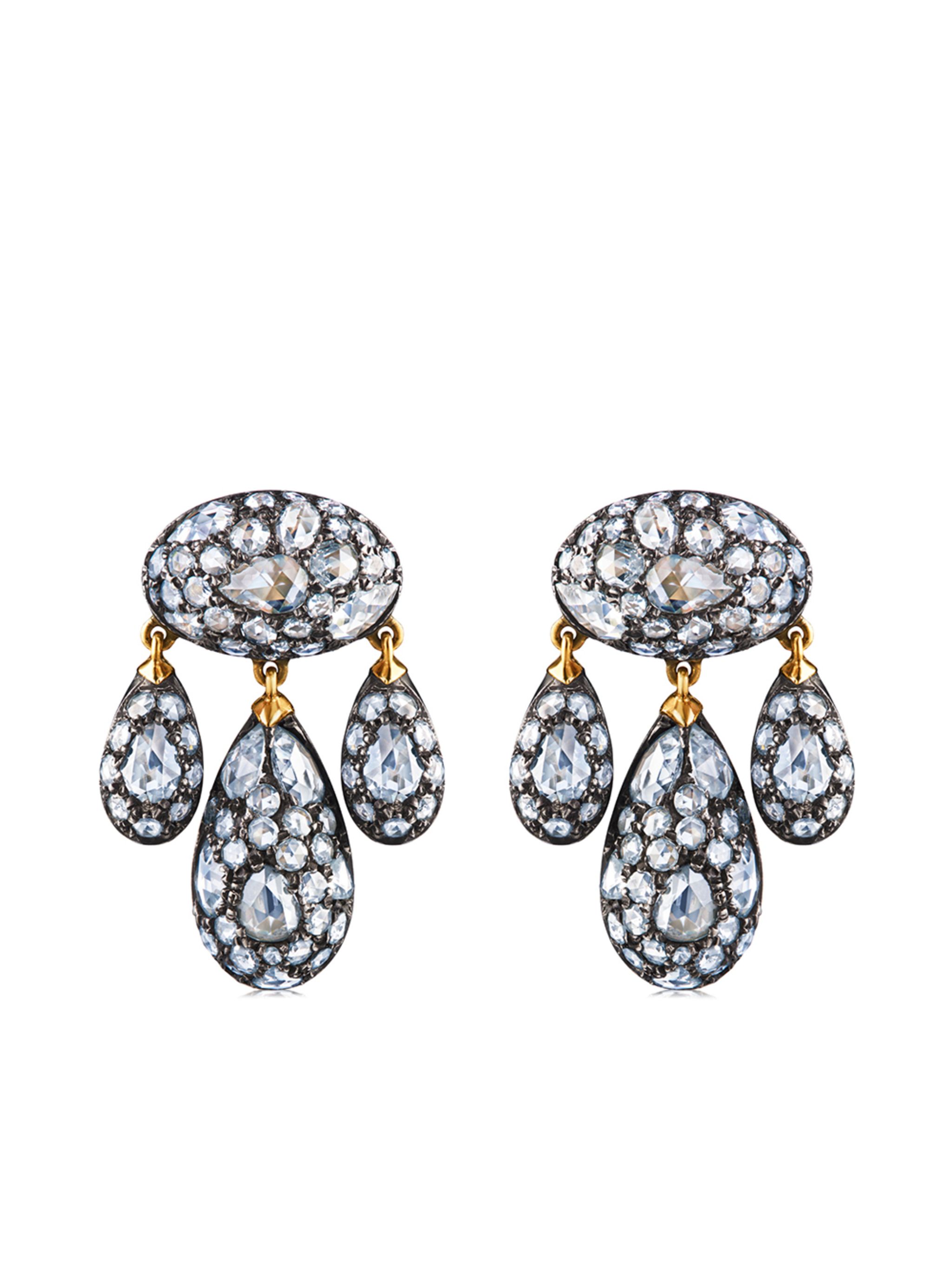 18kt gold diamond Modern Girandole pendant earrings