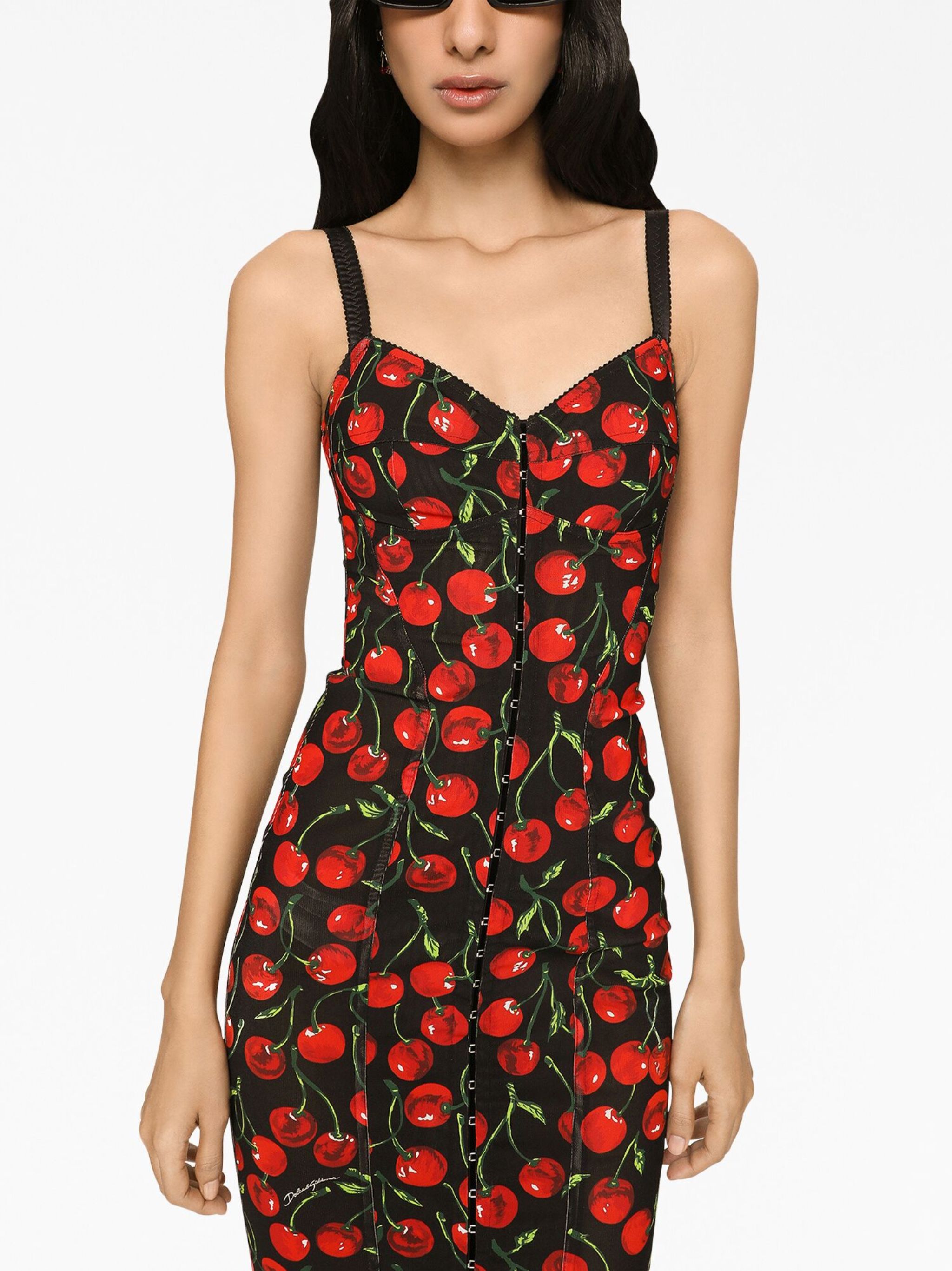 cherry-print midi dress