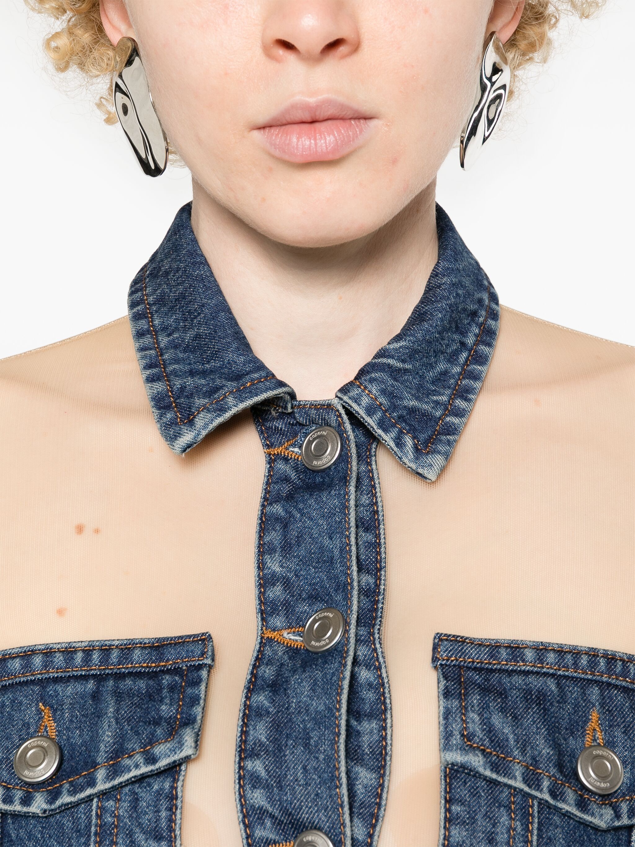 tulle-panels denim shirt