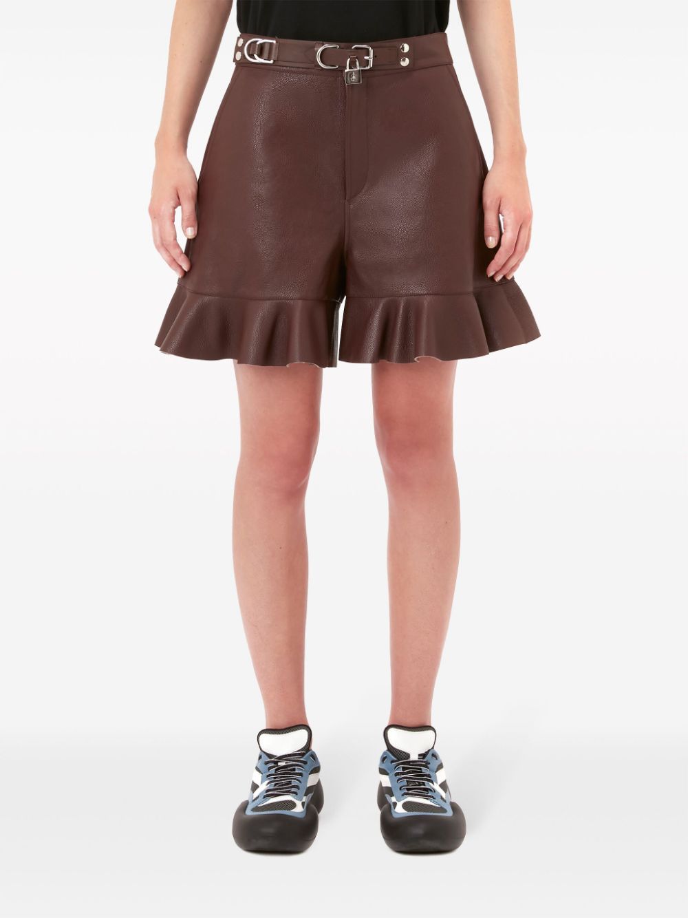 padlock ruffled leather shorts 