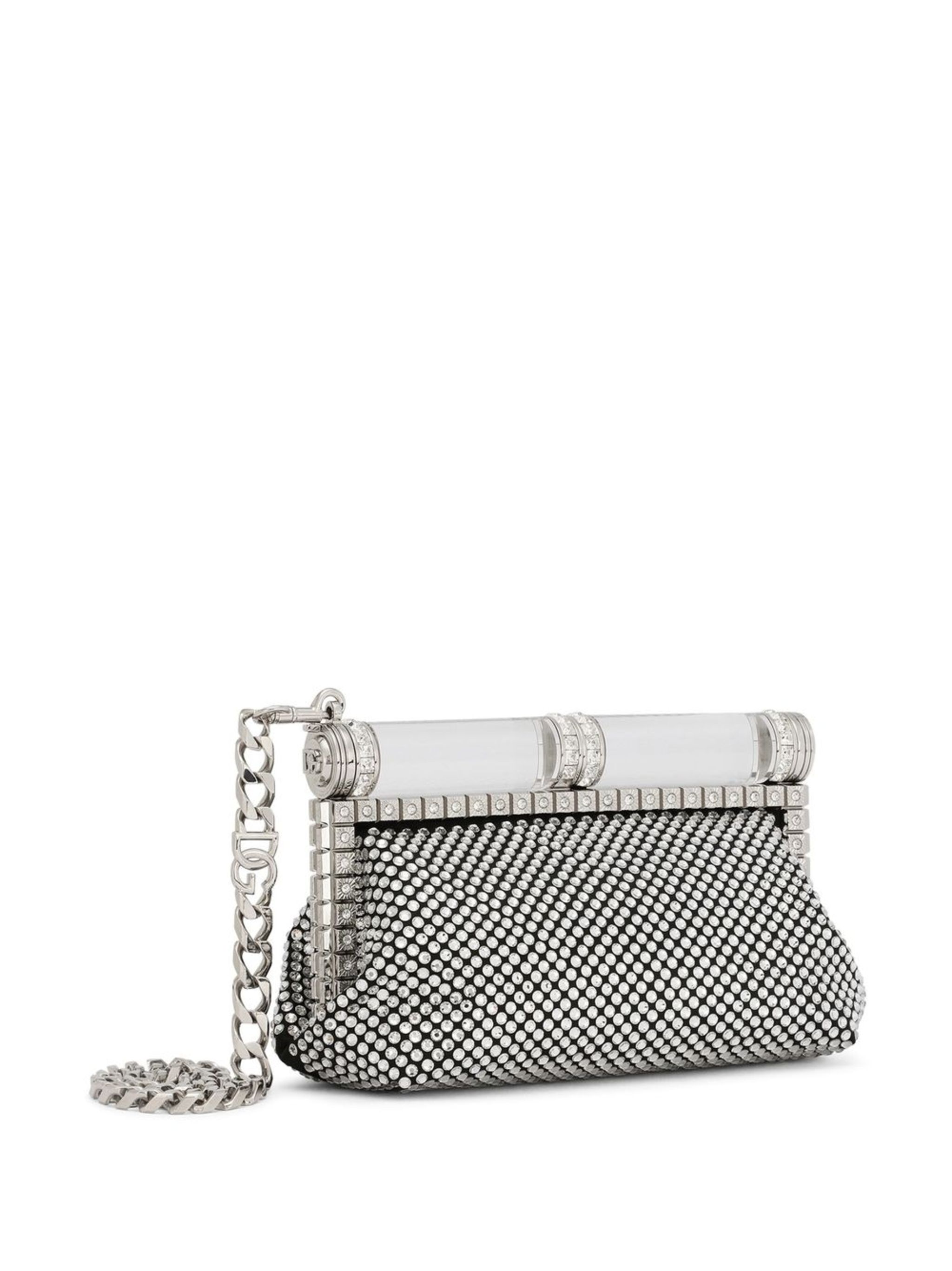 rhinestone-embellished satin clutch bag