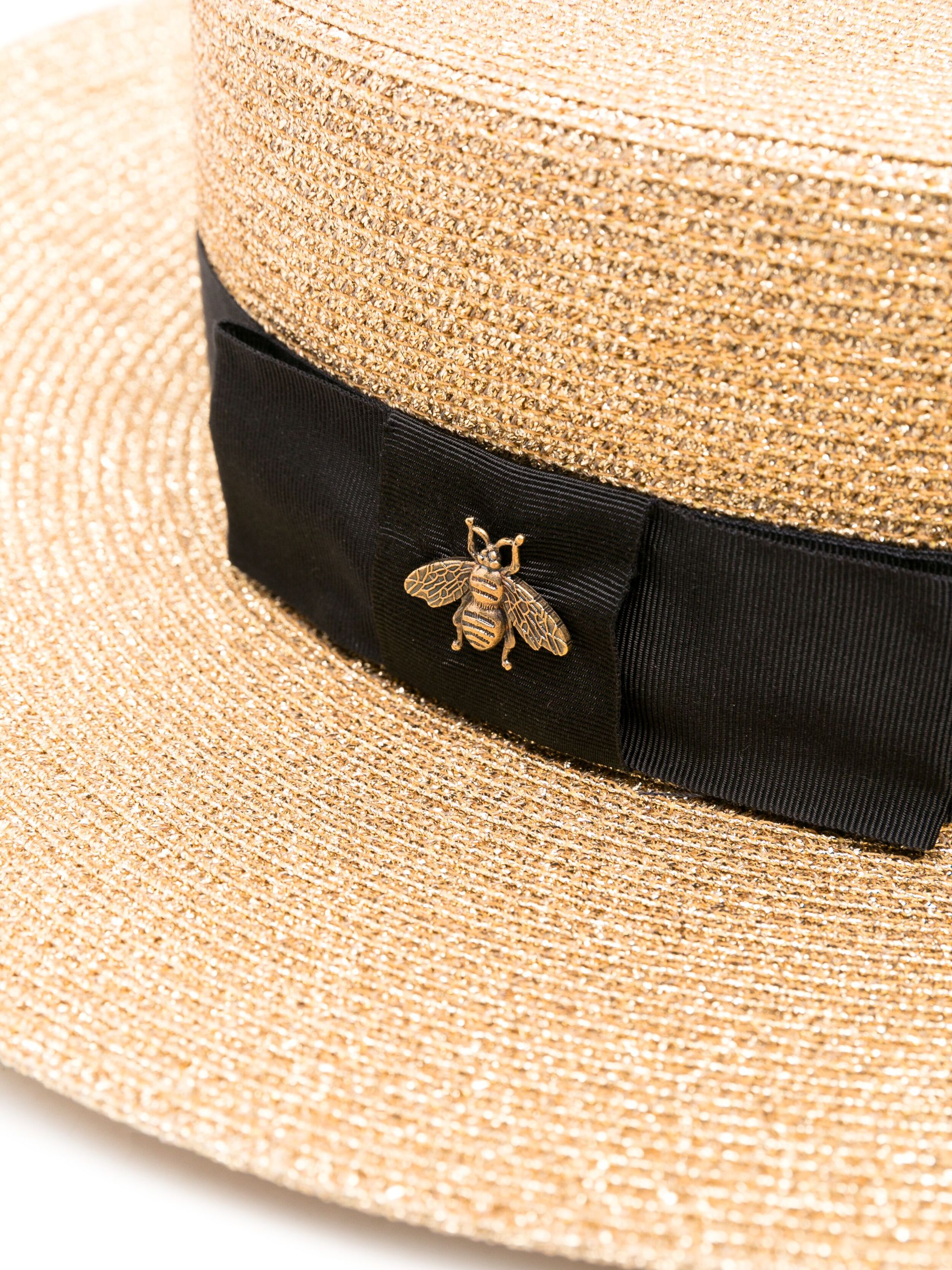 Bee-Detail Lamé Boater Hat