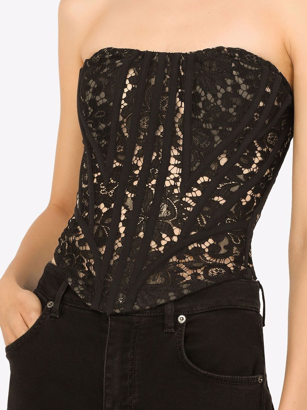 eyelet-detail lace bustier top