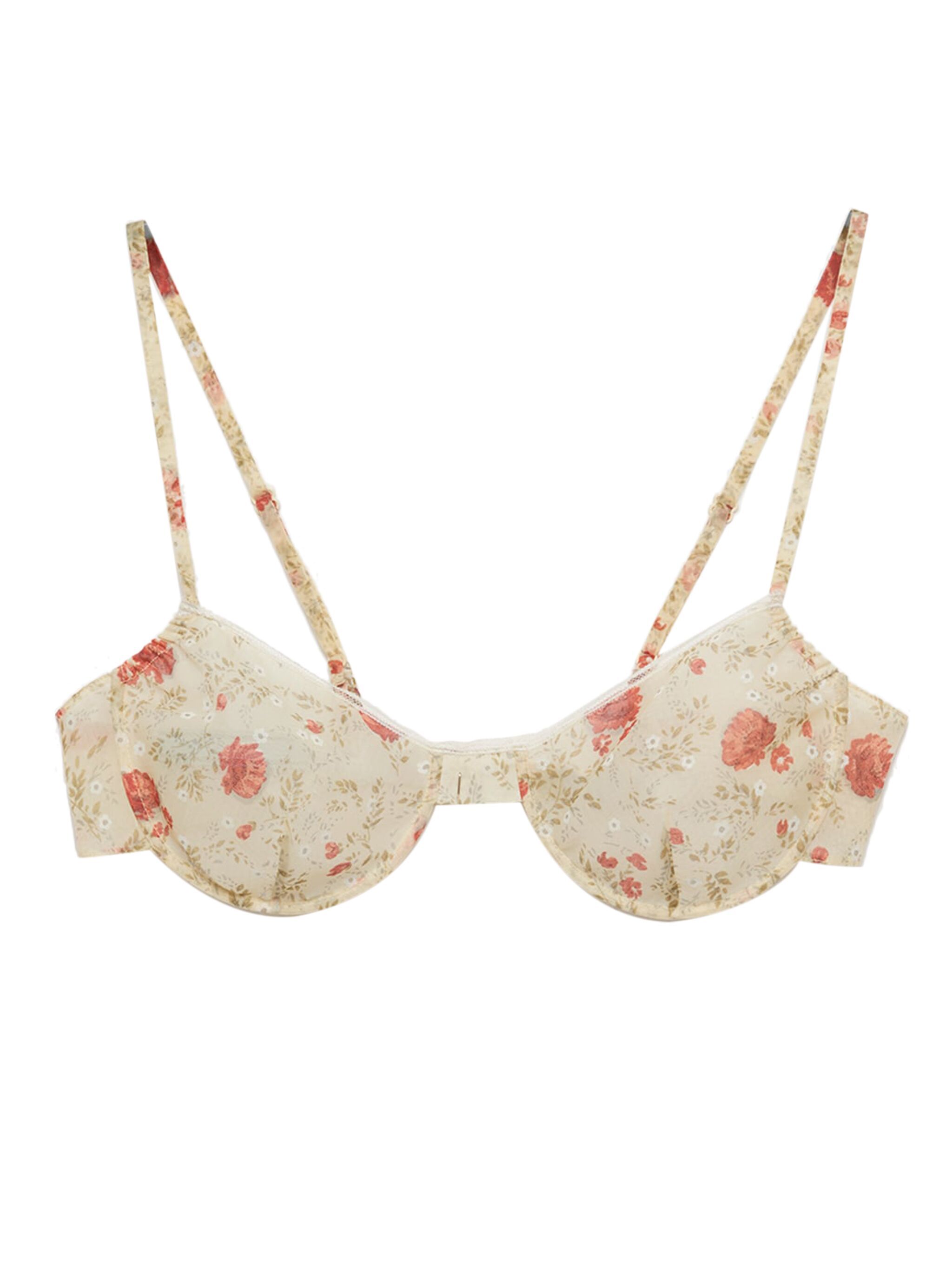 floral-print lace-trim bra