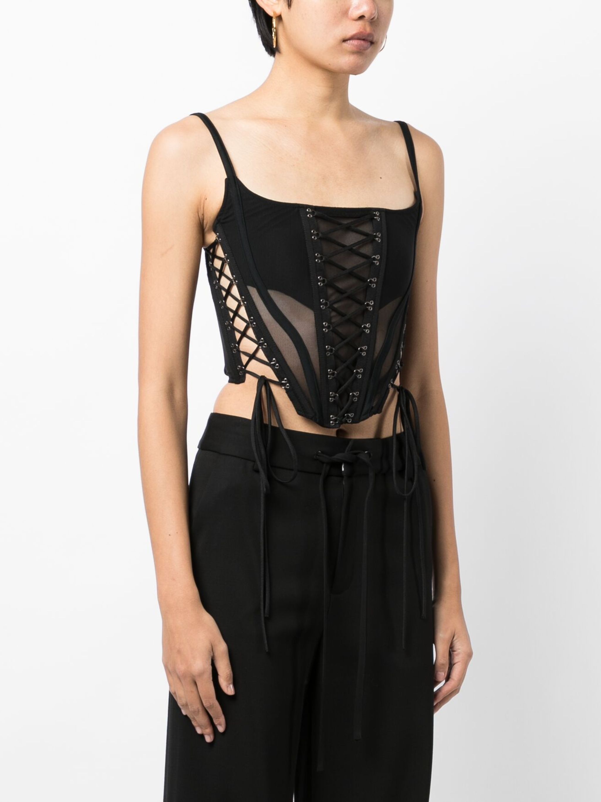 lace-up sheer bustier top