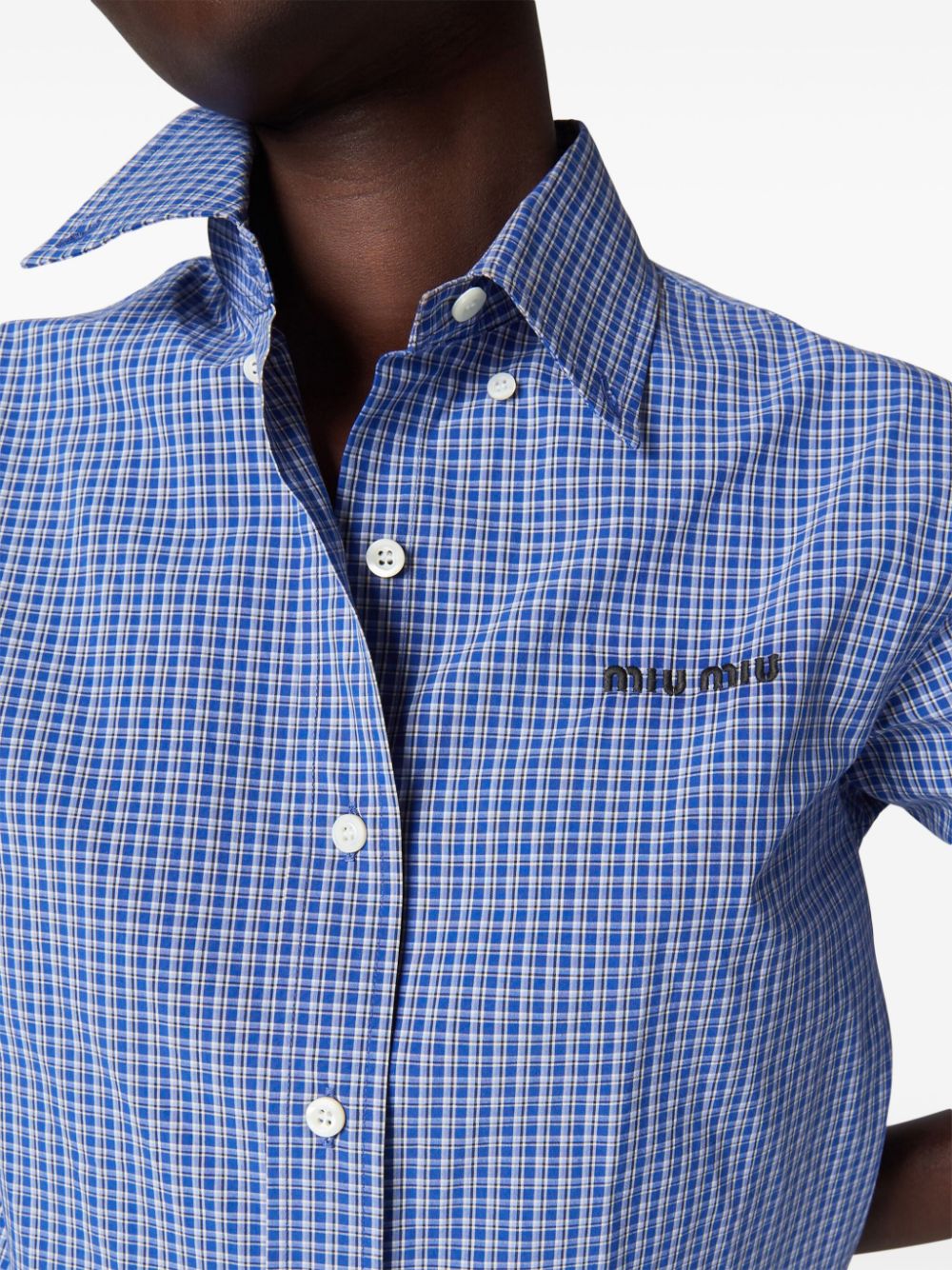 logo-embroidered checked shirt