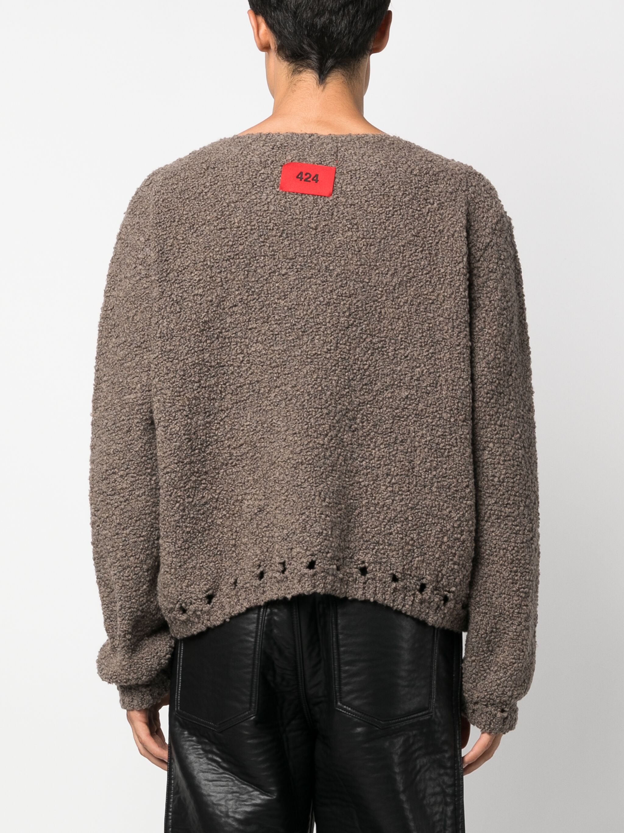 cutout-detail fleece-texture jumper