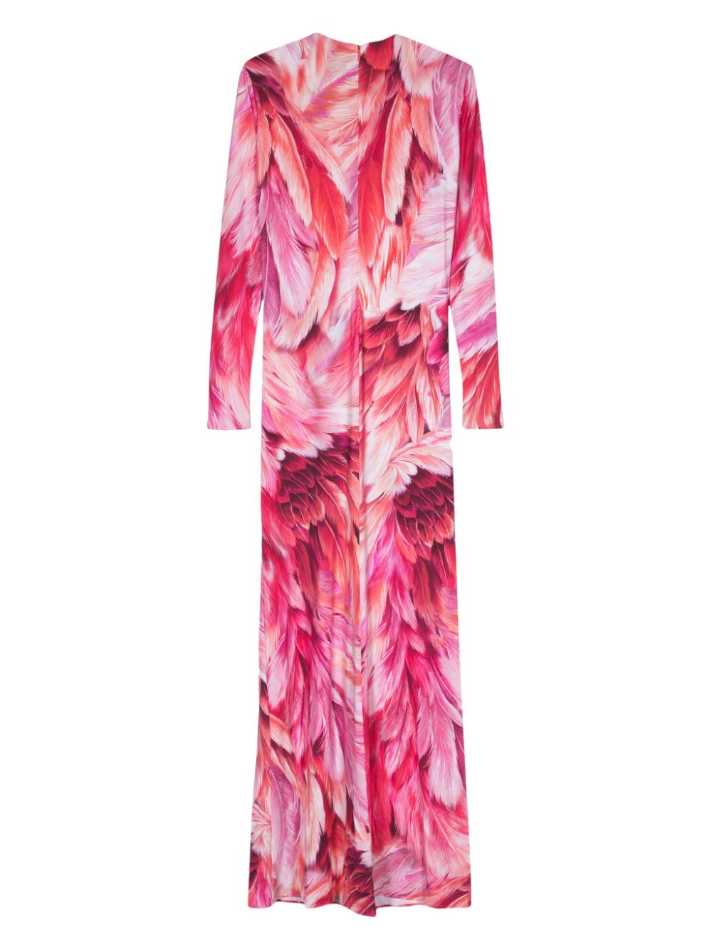 feather-print ruched maxi dress