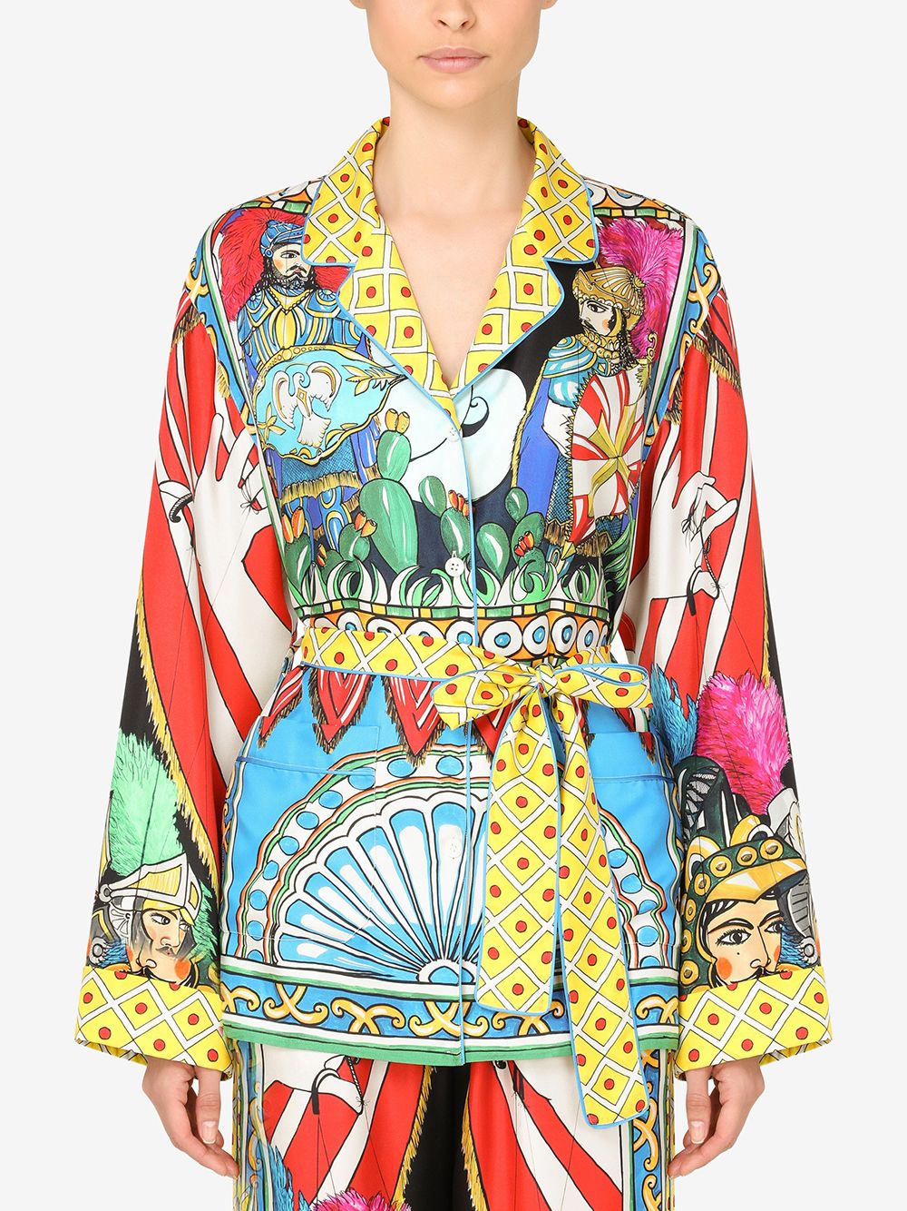 Carretto-print belted pajama shirt