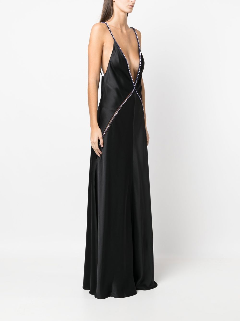 crystal-embellished V-neck gown