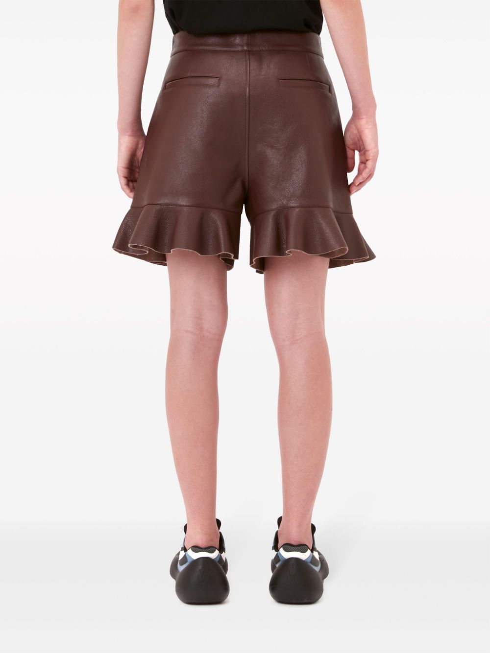 padlock ruffled leather shorts 